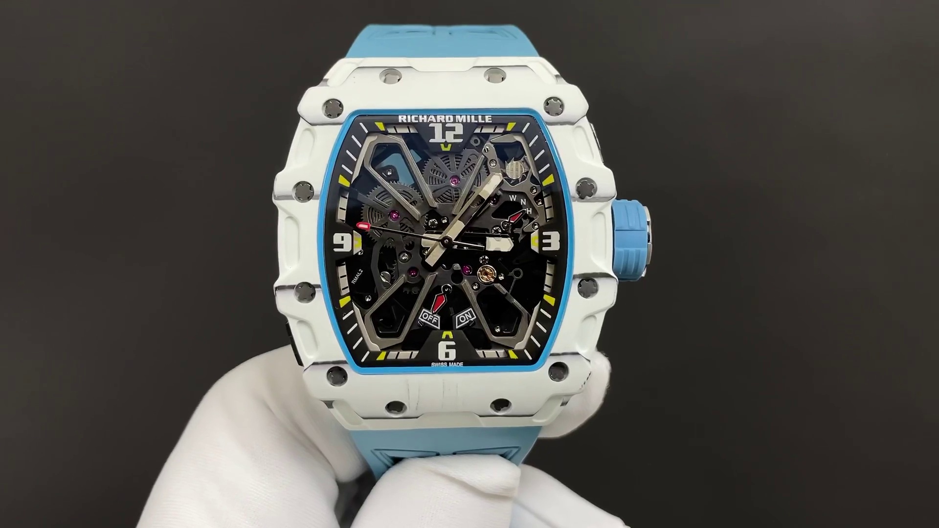 Best Swiss Richard Mille RM 35-03 Replica Rafael Nadal Watch for Men | White Carbon Fiber Case | Blue Strap