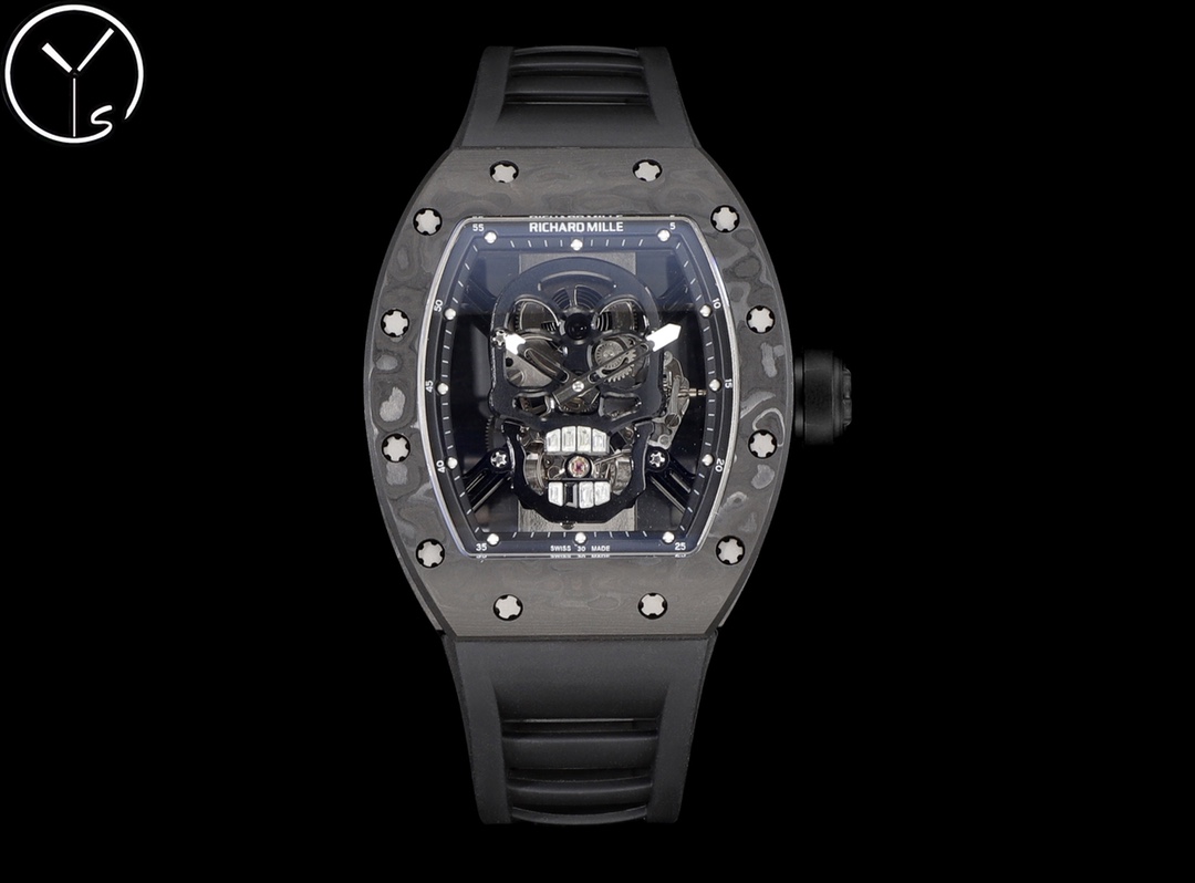 Best Richard Mille RM 052 Replica Black Carbon Fiber Case Watch – Men’s Luxury Watch With Skeleton Skull Dial