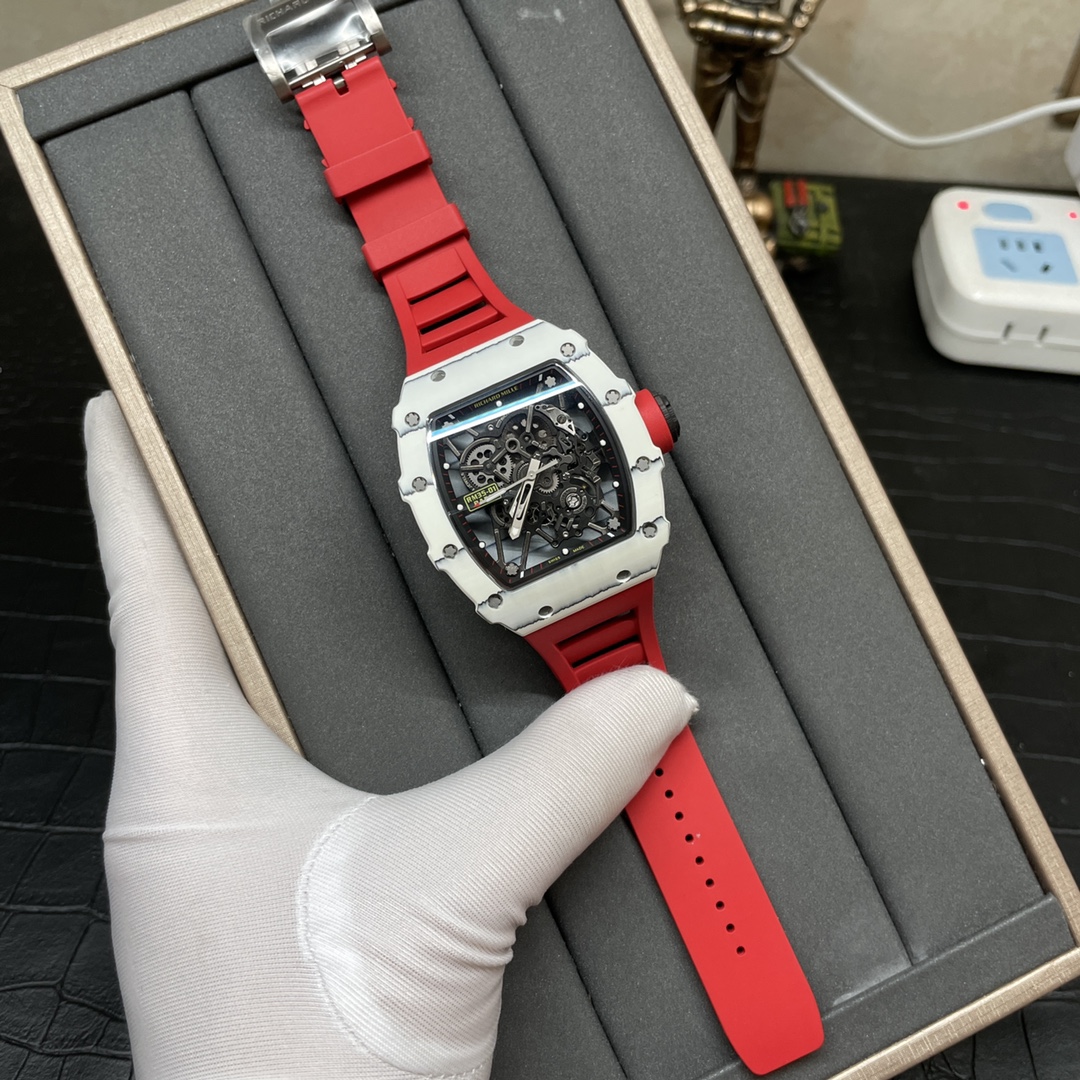 Richard Mille RM 35-01 Replica Rafael Nadal White Carbon Case Red Strap Watch | Swiss Movement, Skeleton Dial
