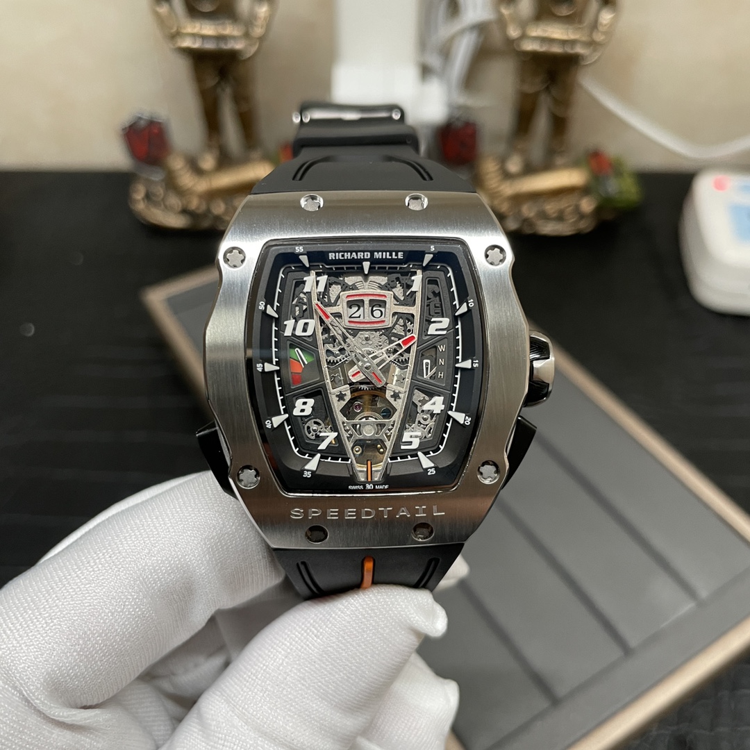 Luxury Best Richard Mille RM 40-01 Replica McLaren Speedtail – Water-Drop Case, Black Rubber Strap, Swiss Movement