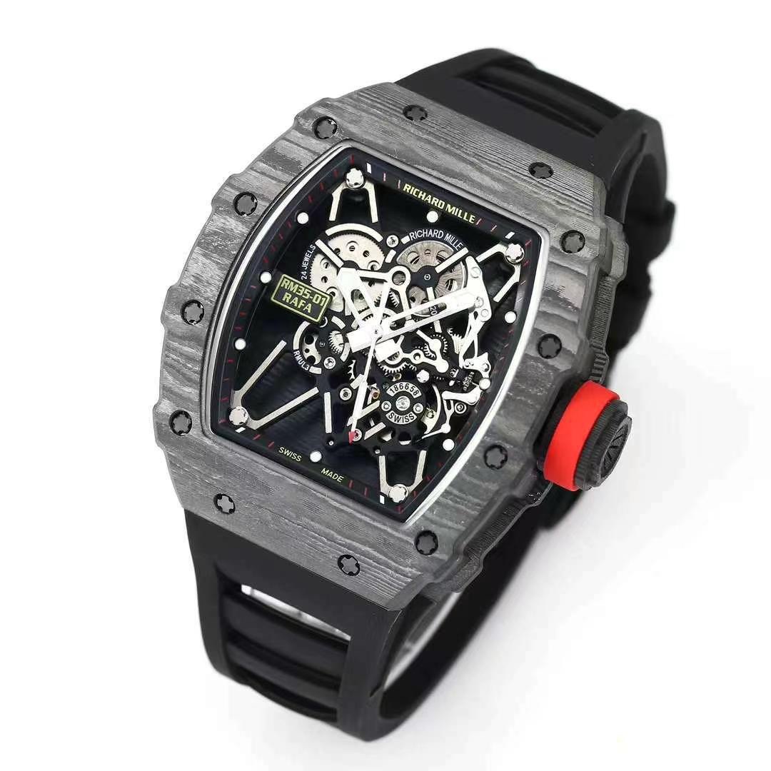 Richard Mille RM 35-01 Rafael Nadal Replica Swiss Watch – Skeleton Dial, NTPT Carbon Case, Black Rubber Strap