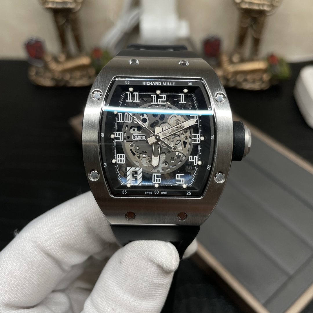 Swiss Richard Mille RM 010 Replica – Skeleton Dial Men’s Watch With Black Rubber Strap And Sapphire Crystal
