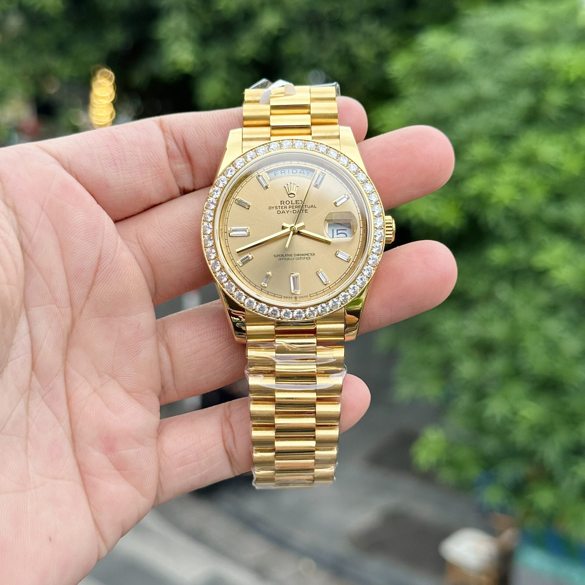Rolex Replica 11 Watch Day-Date Gold Wrapped Moissanite Diamonds GM Factory 40mm