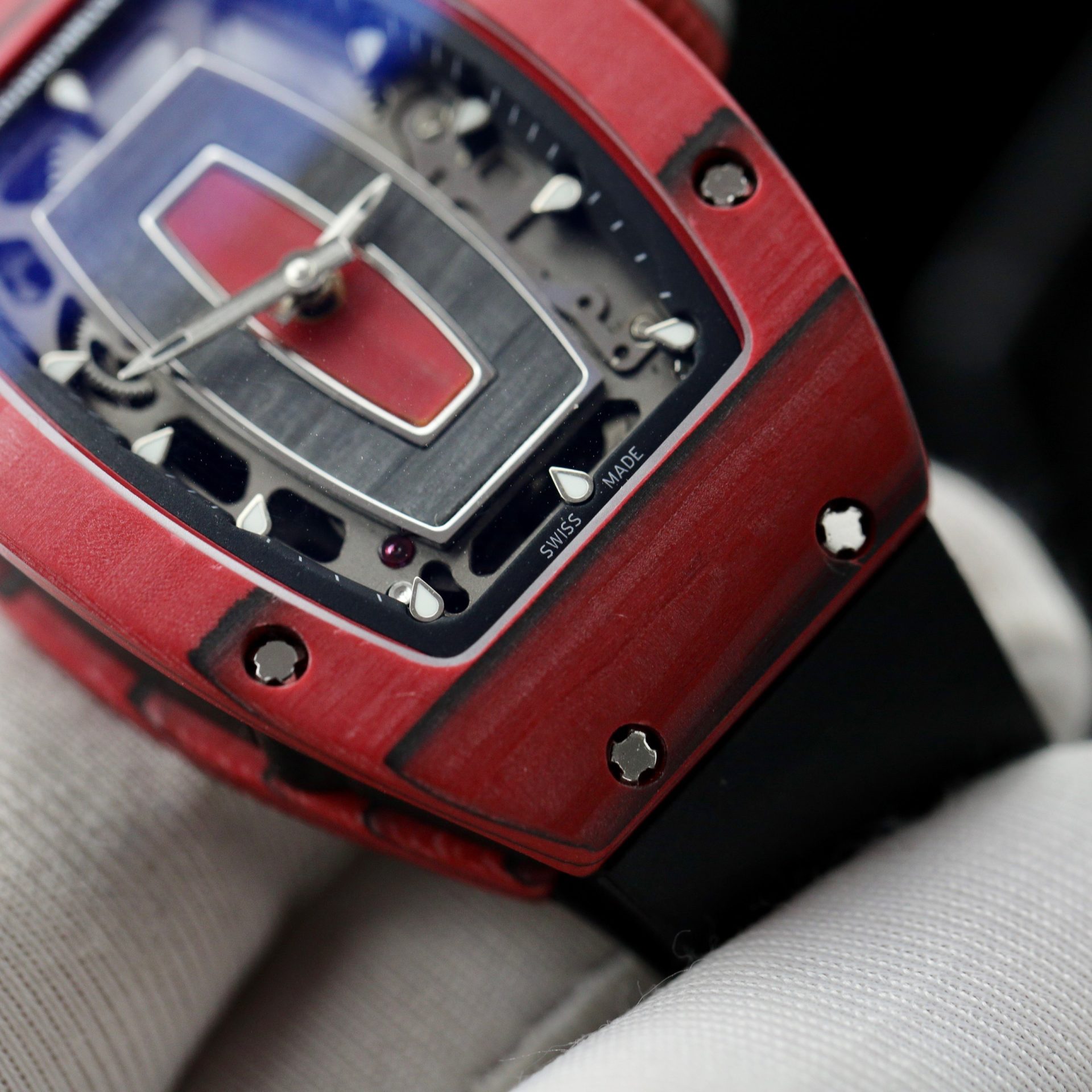 Richard Mille Rep 1:1 Watch RM07 Carbon Red Black Rubber Strap 36mm