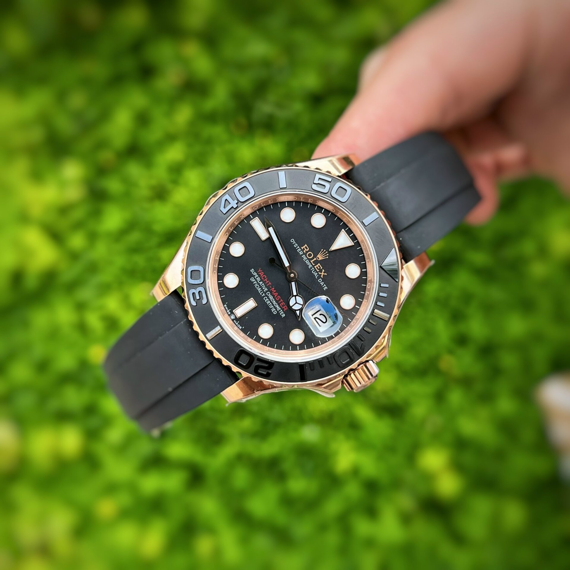 Rolex Replica 1:1 Watch Yacht-Master Rose Gold Plated Rubber Strap 40mm
