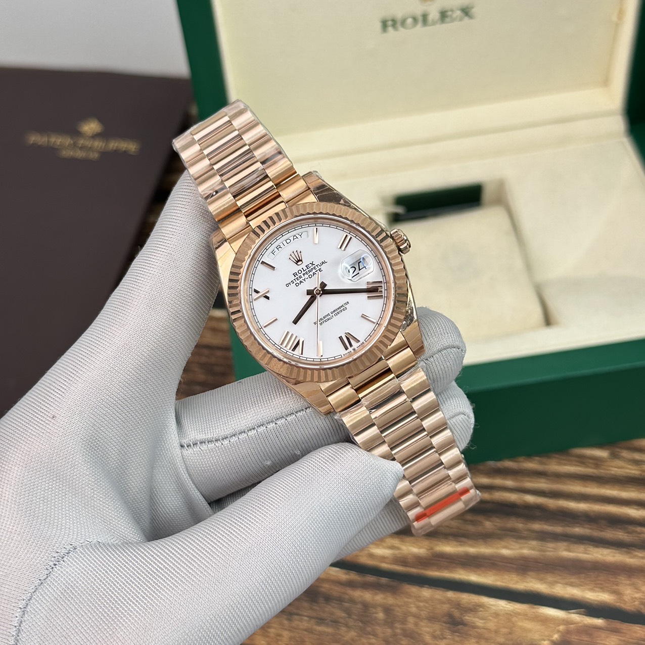 Rolex Replica 1:1 Watch Day-Date Rose Gold White Dial EW Factory 40mm