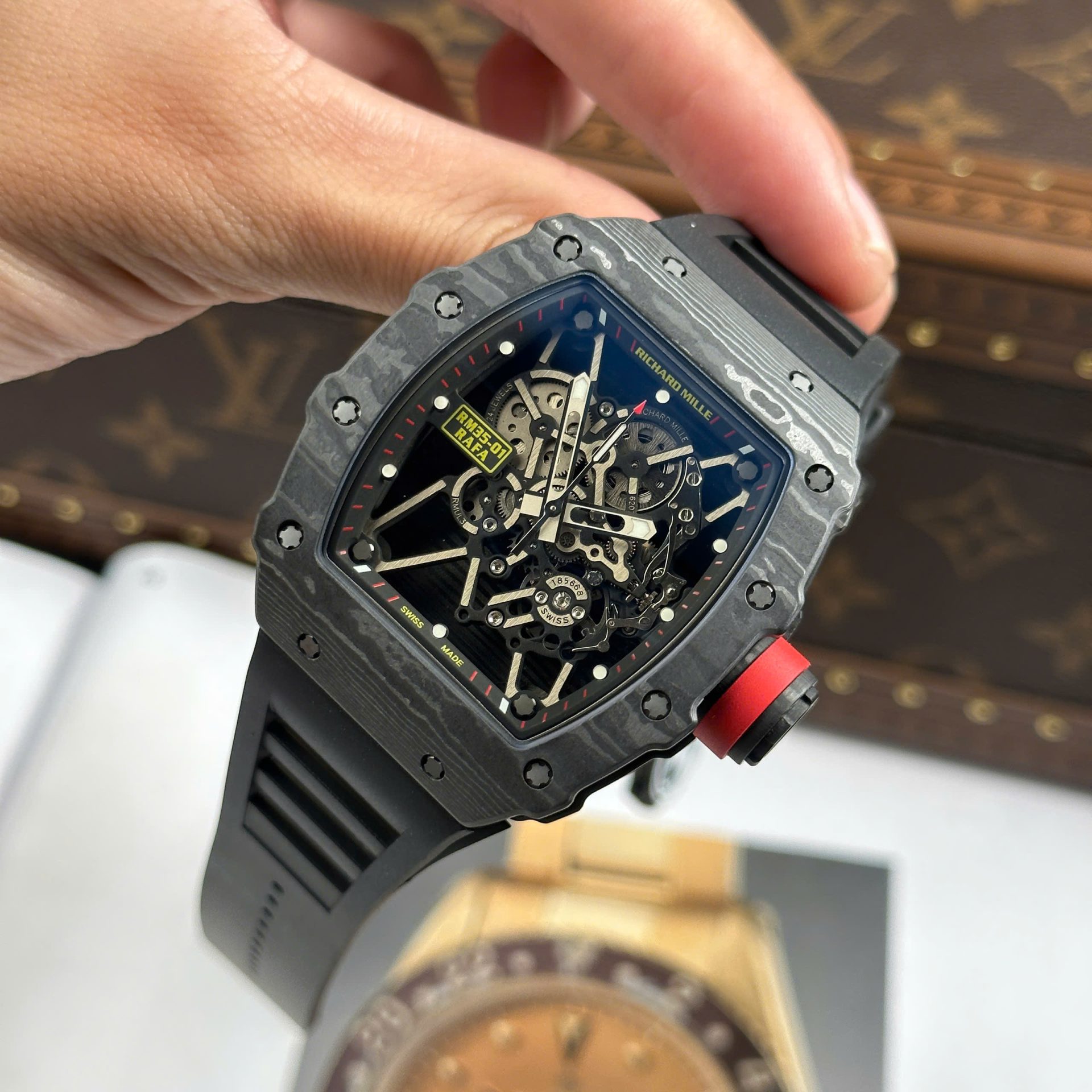 Richard Mille RM35-01 Rafael Nadal Carbon NTPT Replica Watches Black Rubber Strap ZF Factory 49,9x43mm