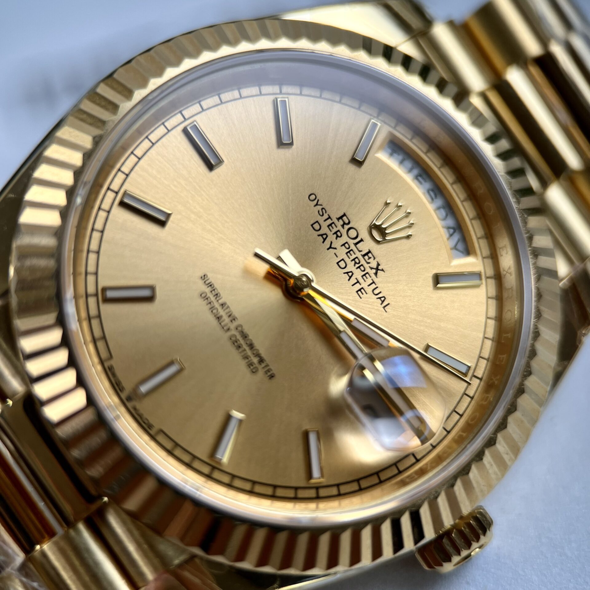 Rolex Replica 1:1 Watch Day-Date Gold Plated Fluted Bezel EW Factory 40mm