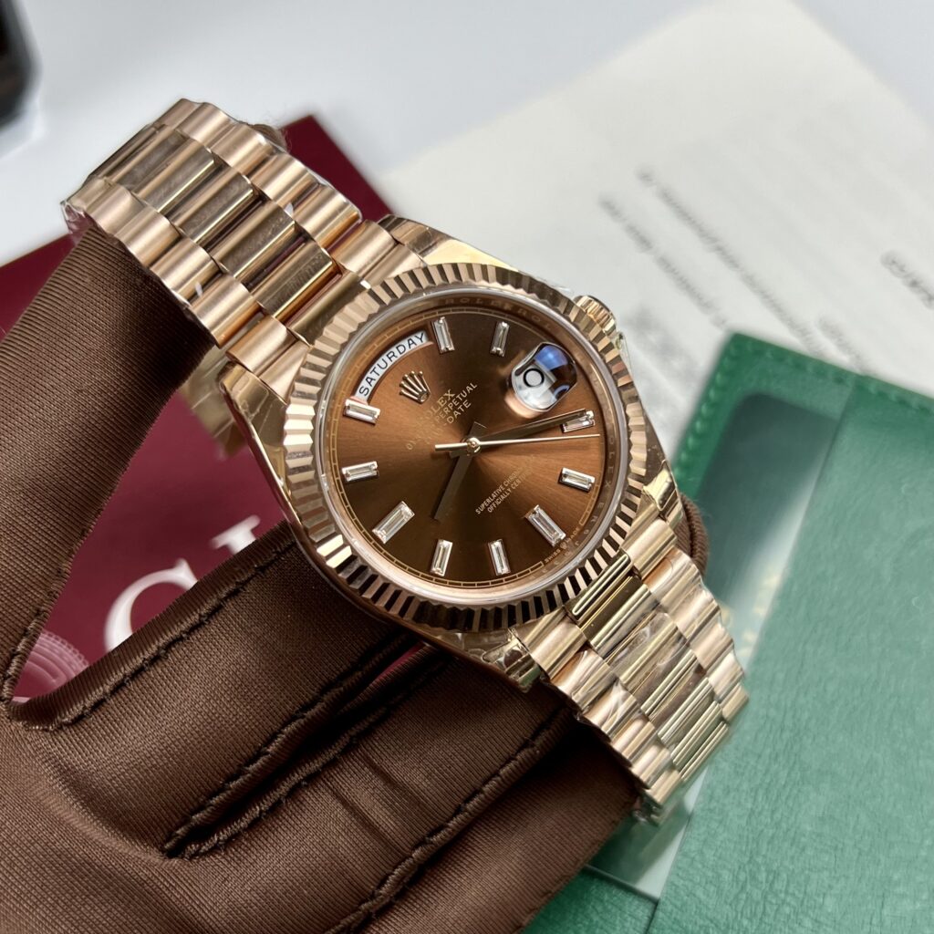 Rolex Replica 11 Watch Day-Date Chocolate Dial Diamond Numbers EW 40mm