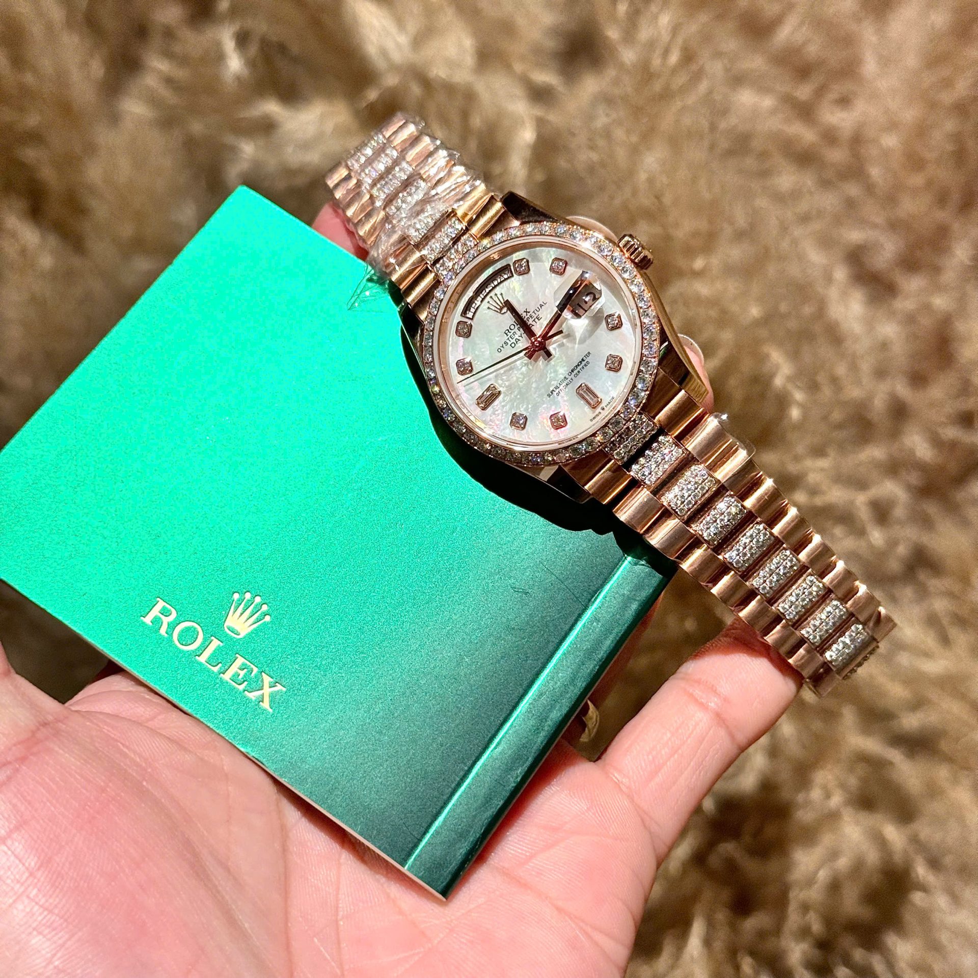 Rolex Best Replica Watch Day-Date Dial Mother Of Pearl Custom Gold Wrapped GMF 40mm