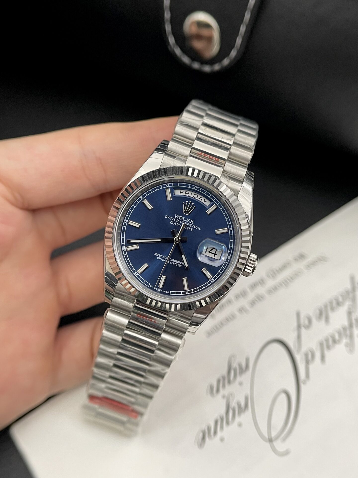 Rolex Day-Date High Quality Replica Blue Dial Metal Strap EW Factory 40mm