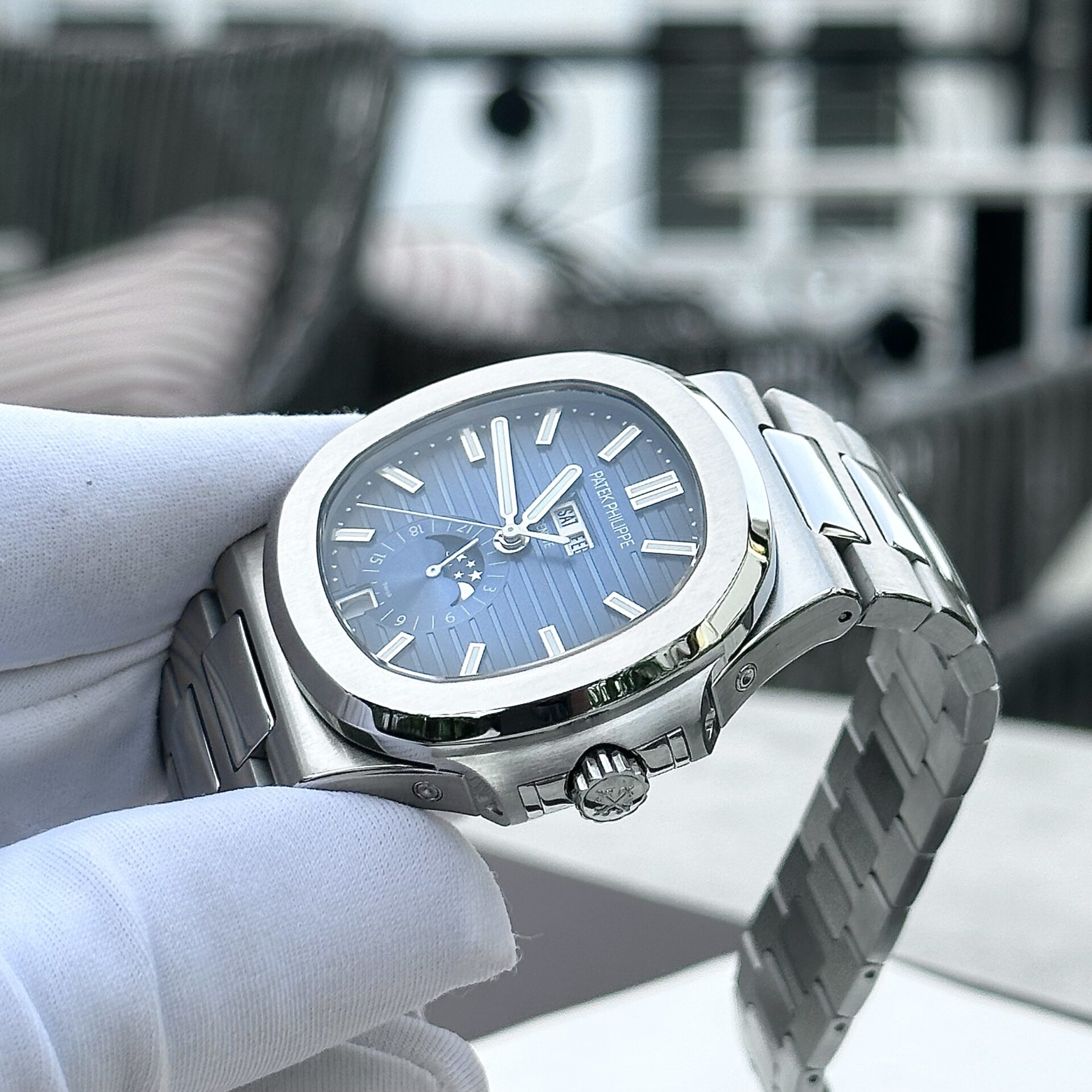 Patek Philippe Nautilus 5726 Replica 1:1 Watch Blue Dial Metal Strap PPF Factory 40.5mm