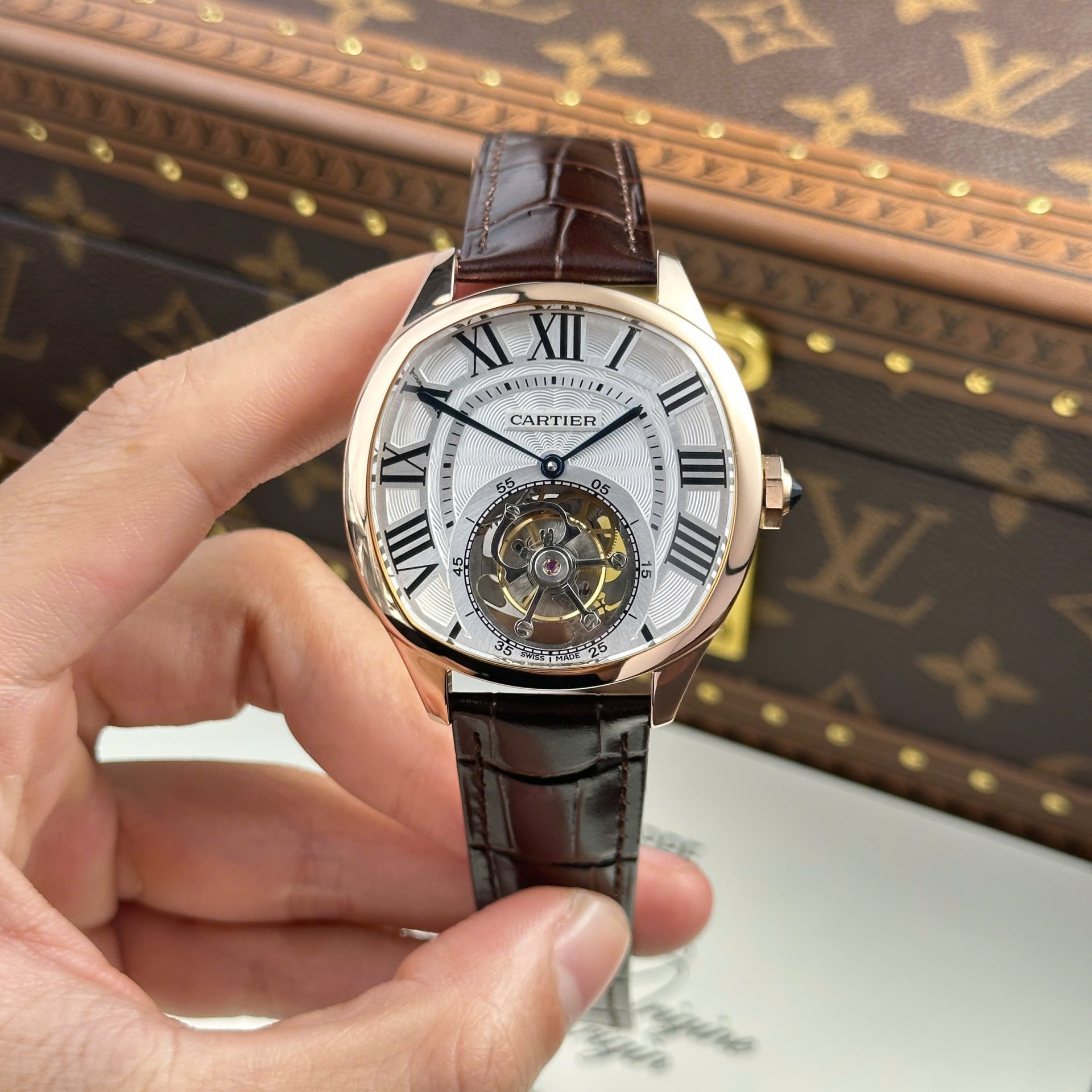 Cartier Drive Tourbillon Best Copies Watch Dial Guiloche Motif Leather Strap 41mm
