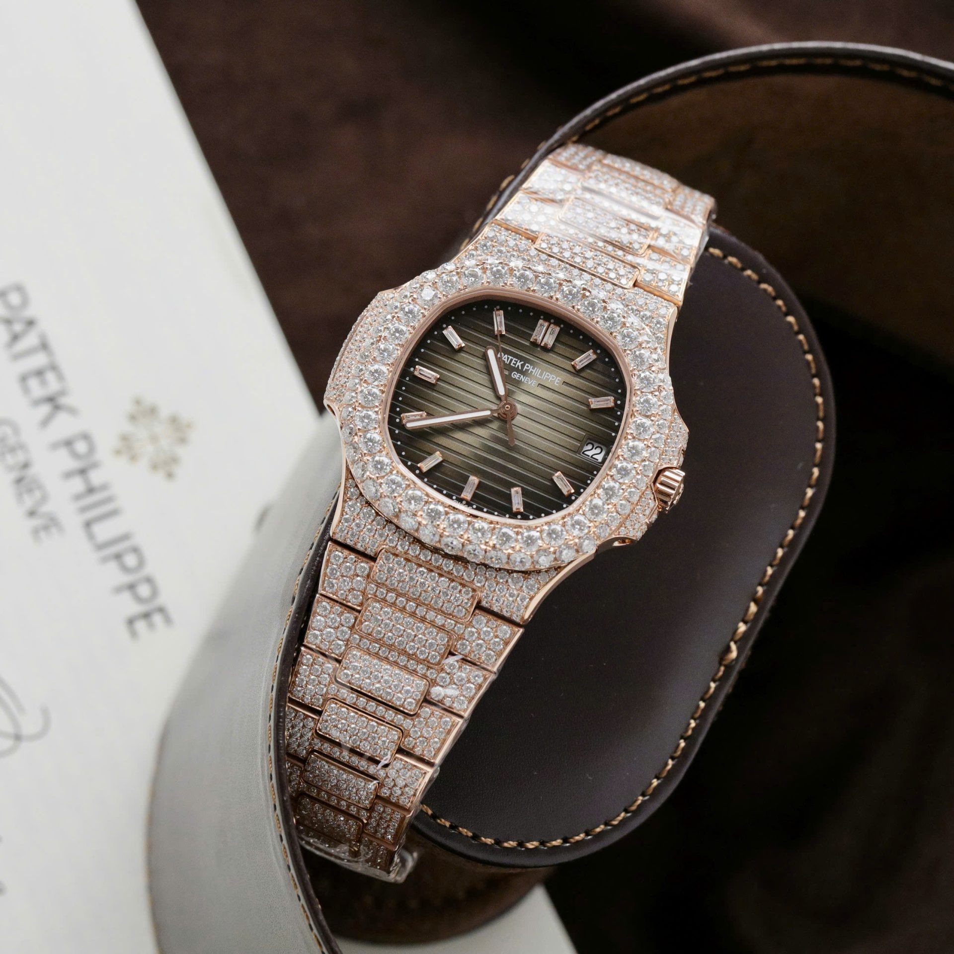 Patek Philippe Nautilus 5711 Replica Watch Gold Wrapped + Moissanite Diamonds Hong Kong Custom 40mm