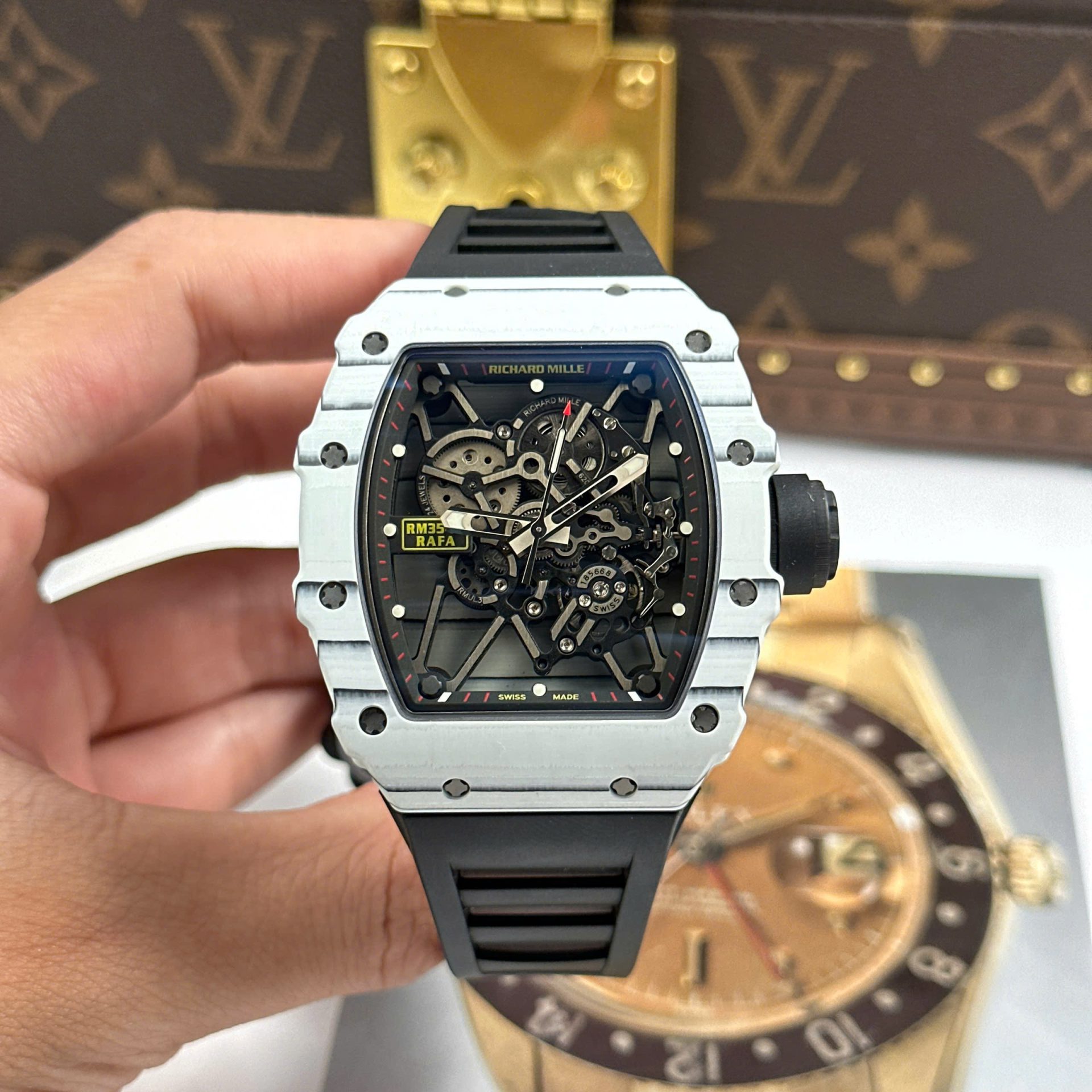 Richard Mille RM35-01 Rafael Nadal Replica Watches White Carbon NTPT ZF Factory 49,9x43mm