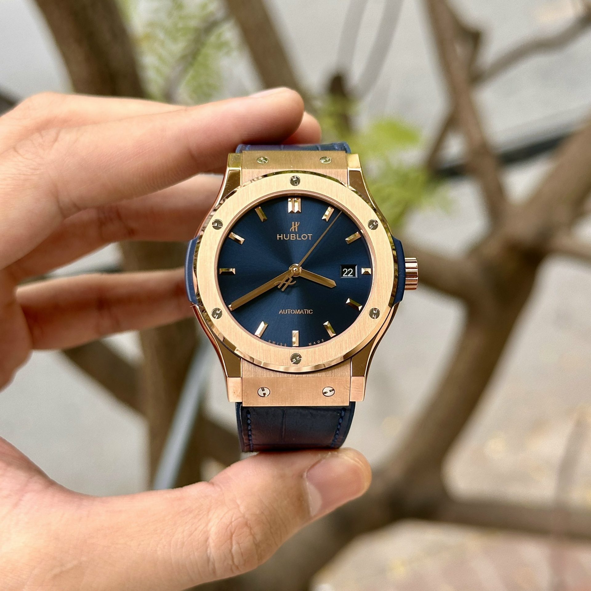 Hublot Replica 1:1 Watch Classic Fusion King Gold Blue Dial JJF Factory 42mm