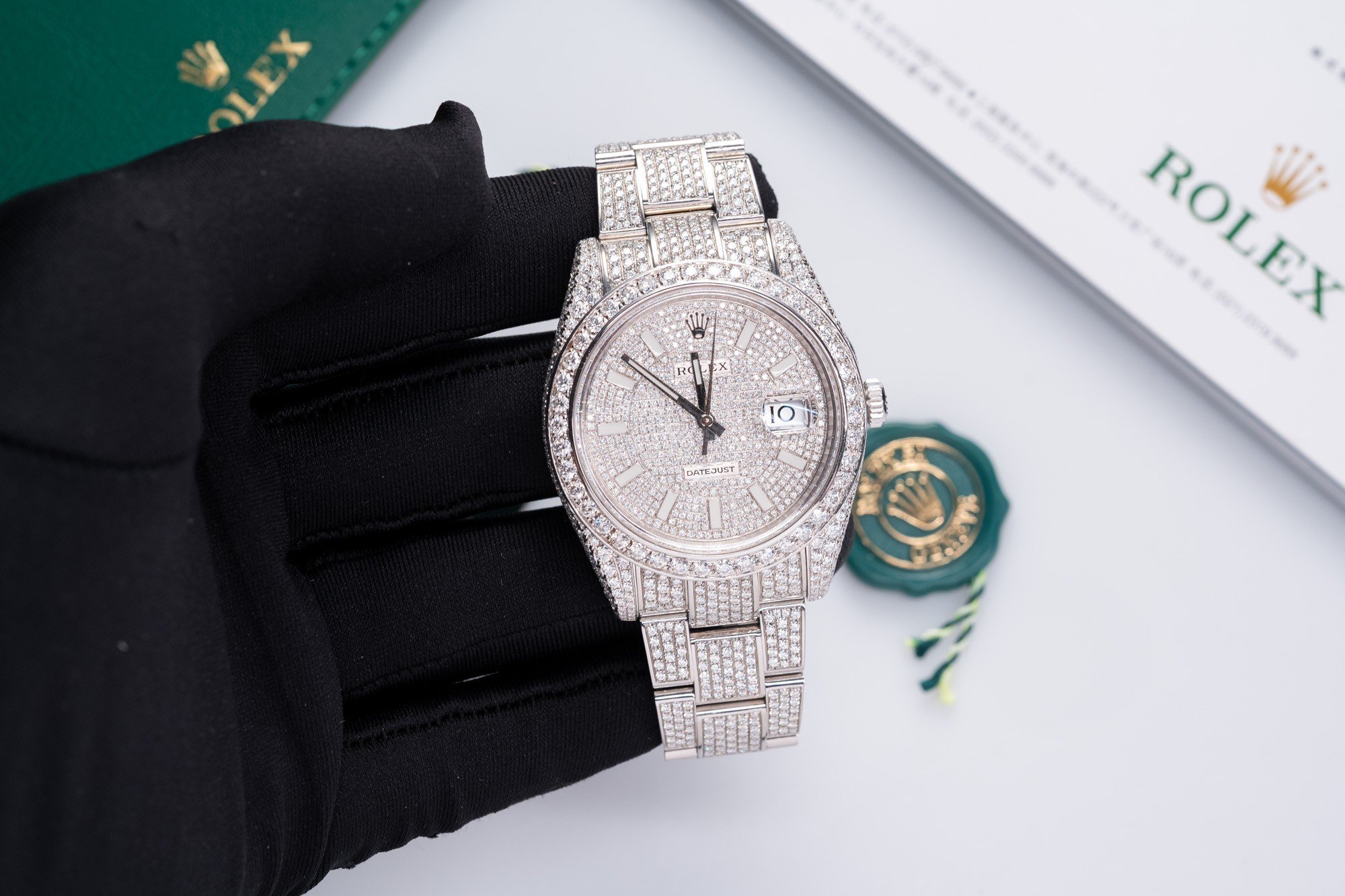 Rolex DateJust Rep 11 Watch Full Diamond Moissanite White 41mm