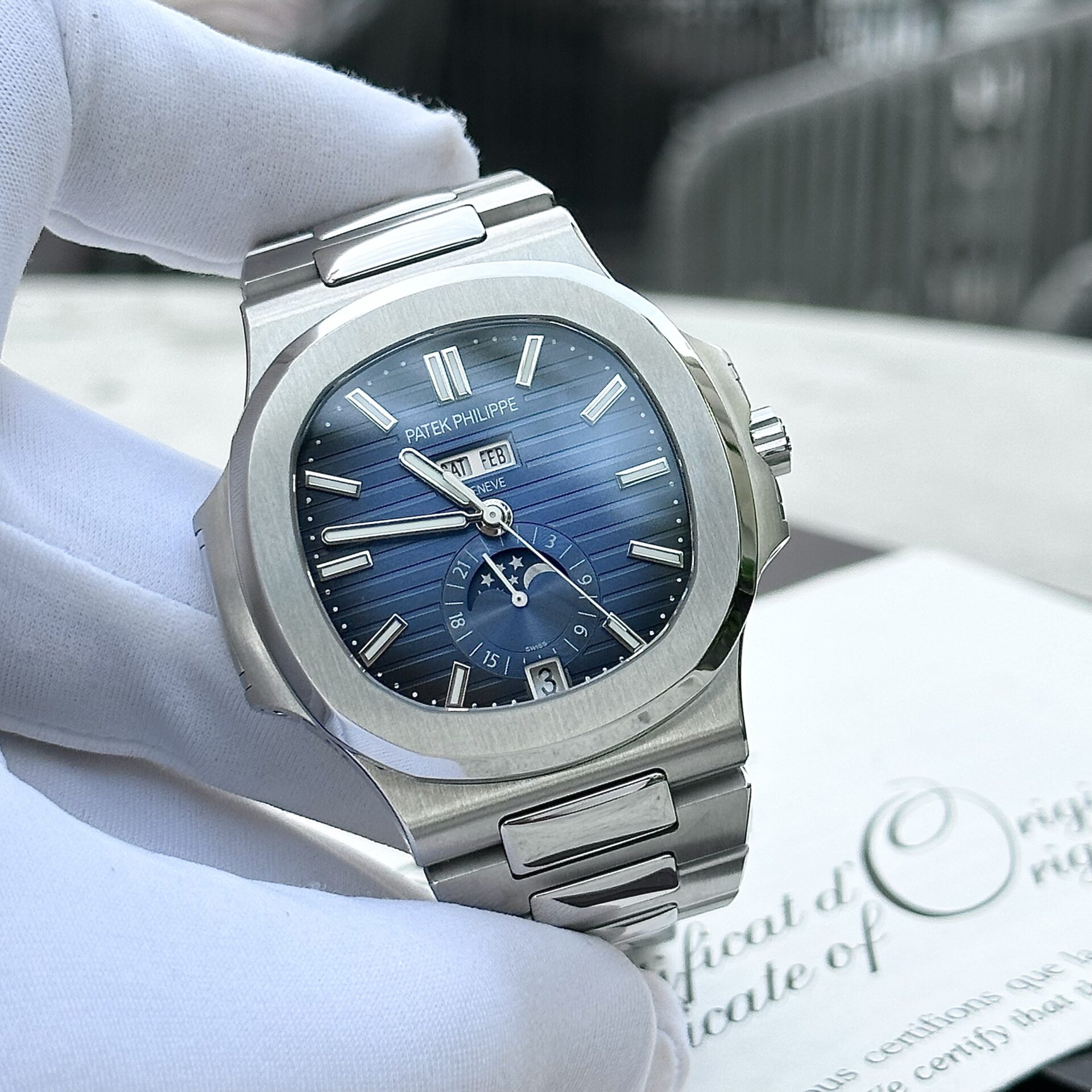Patek Philippe Nautilus 5726 Replica 1:1 Watch Blue Dial Metal Strap PPF Factory 40.5mm