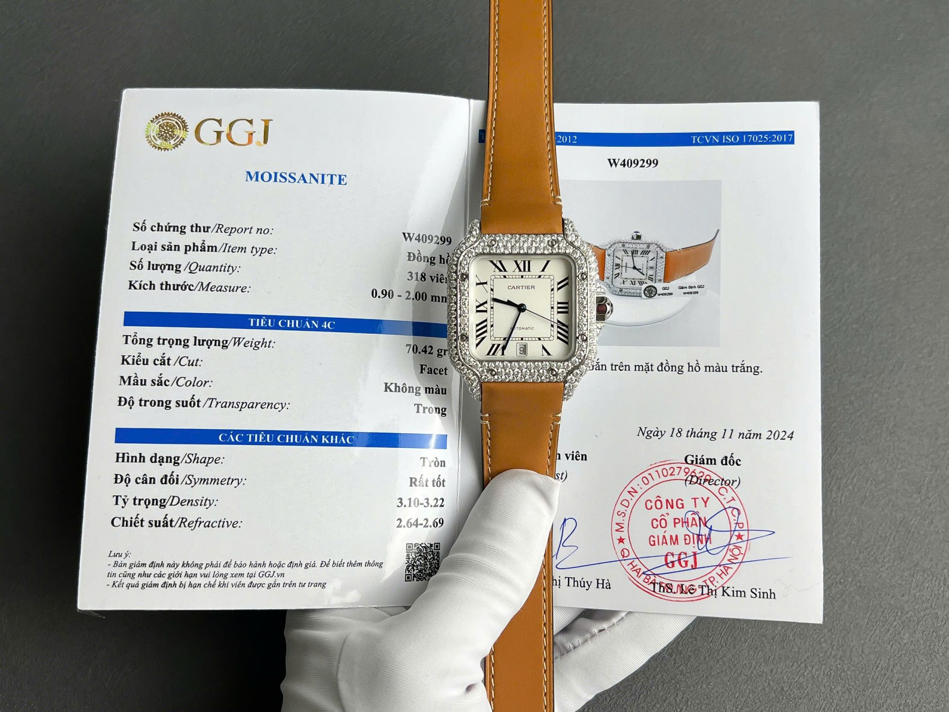 Cartier Santos White Dial Copies Watches Custom Diamonds Moissanite BVF 39.8mm