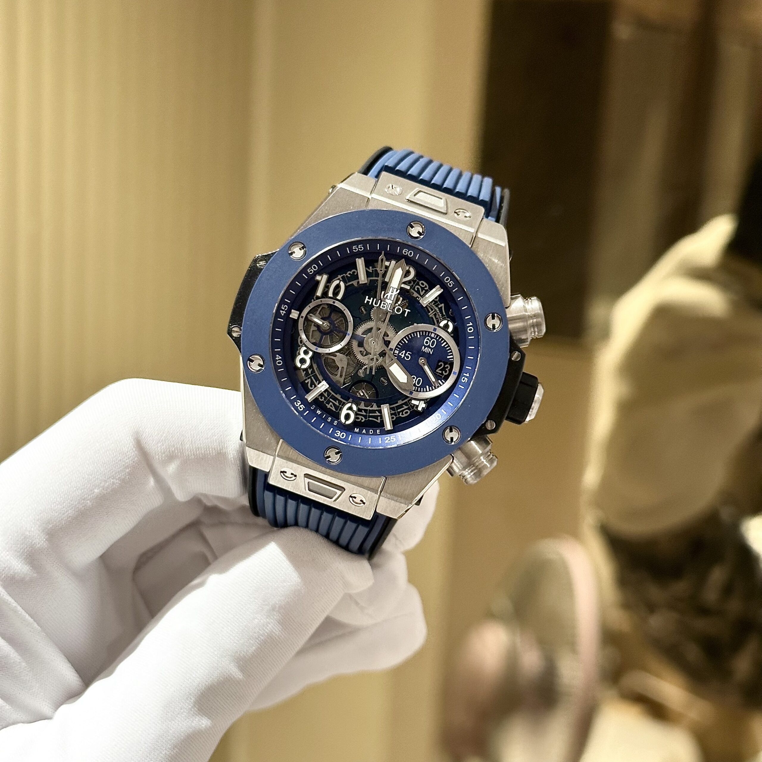 Hublot Replica Watch Big Bang Unico Blue Rubber Strap Factory BBF 44mm