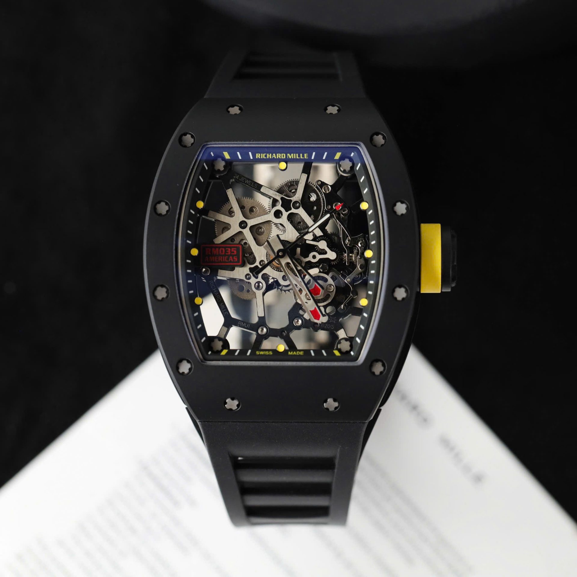 Richard Mille RM035 Americas Toro Fake Watches Black Ceramic Rubber Strap ZF Factory 40x48mm