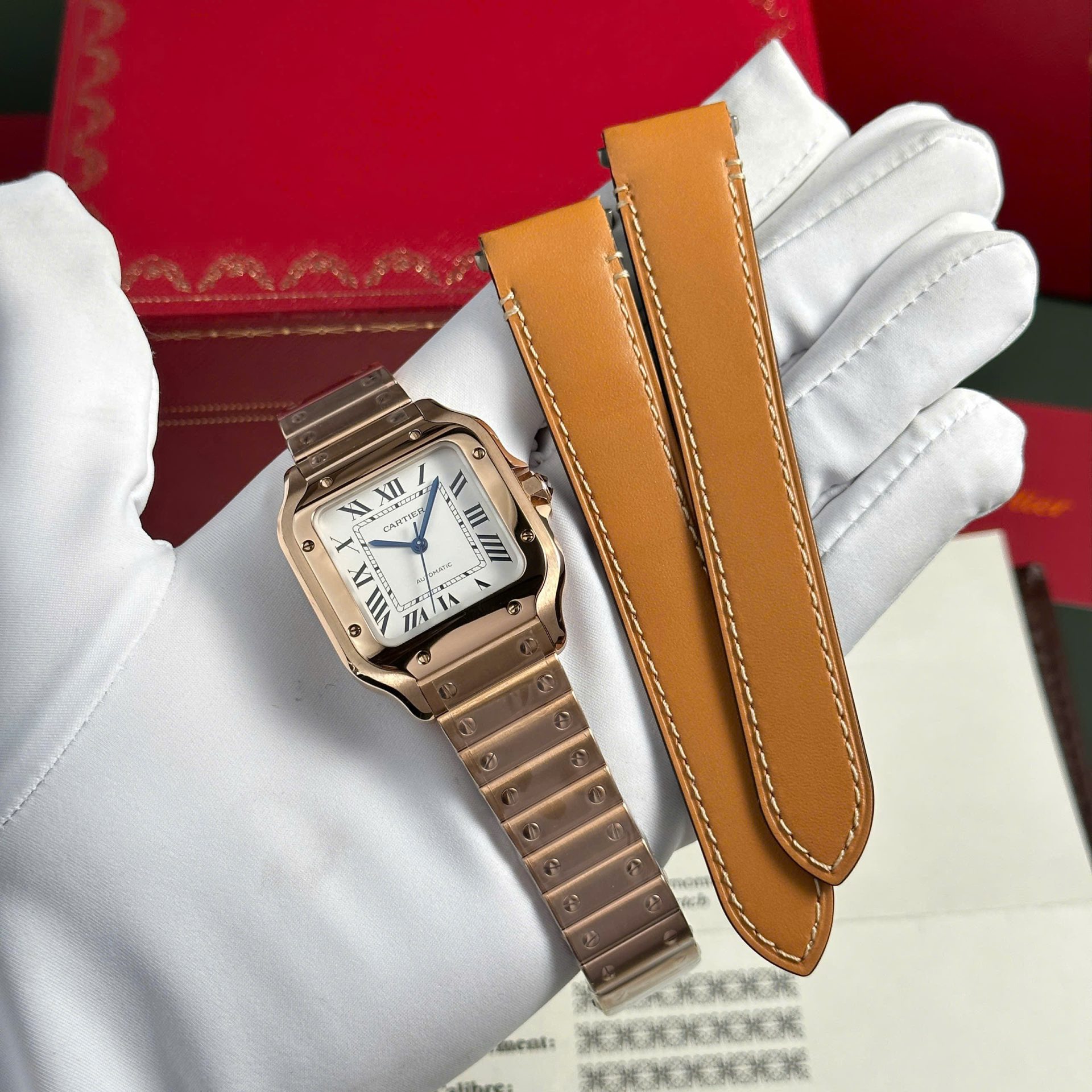 Cartier Santos Rose Gold Replica 11 Watch Dial White BV Factory 35mm