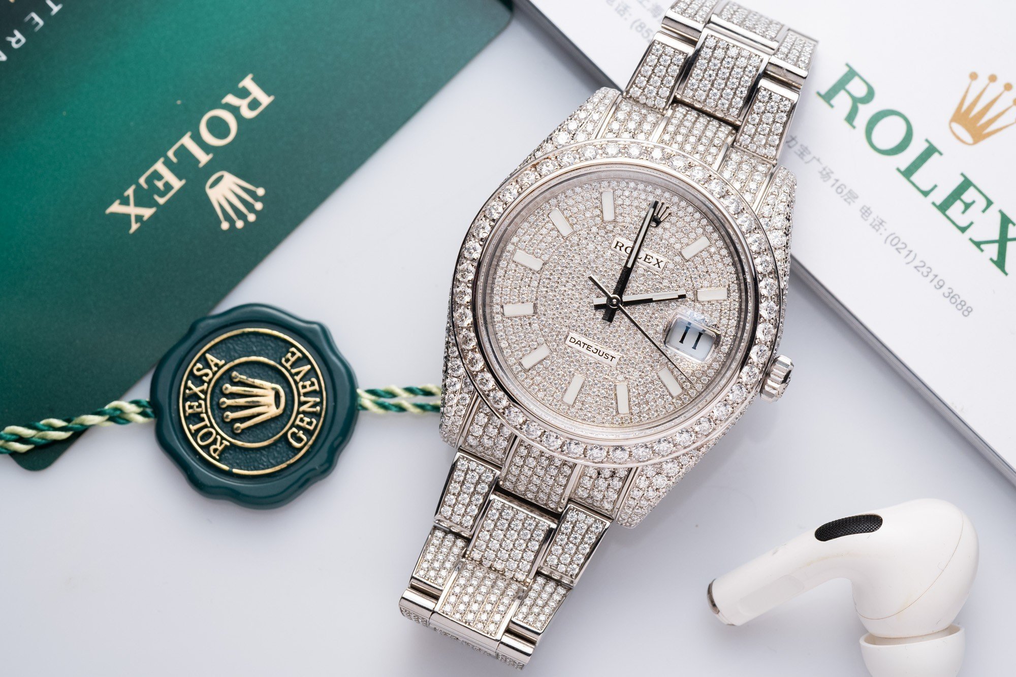 Rolex DateJust Rep 11 Watch Full Diamond Moissanite White 41mm