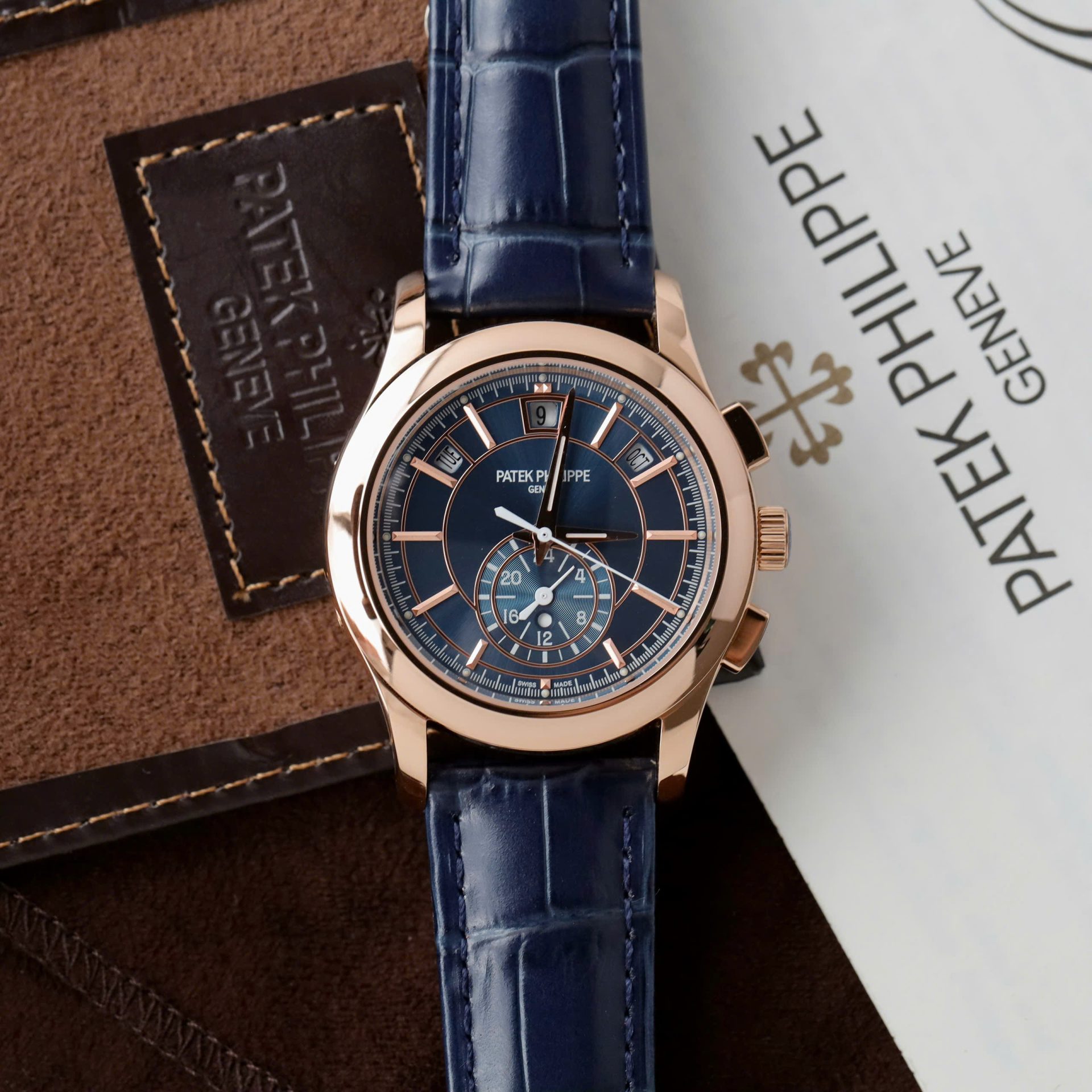 Patek Philippe Replica Watch Complications 5905R Chronograph Blue Dial Leather Strap 41mm