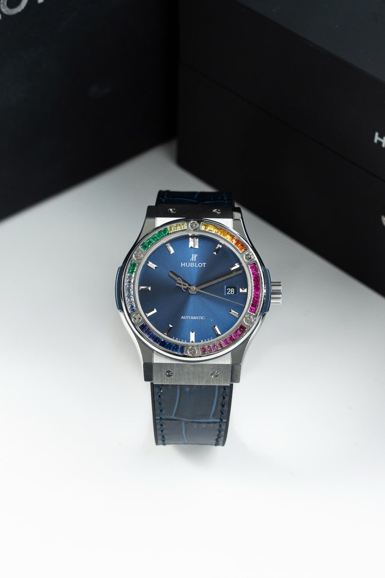 Hublot Classic Fusion Titanium Rainbow Refined Synthentic Gemstones Bezel Best Copy 42mm