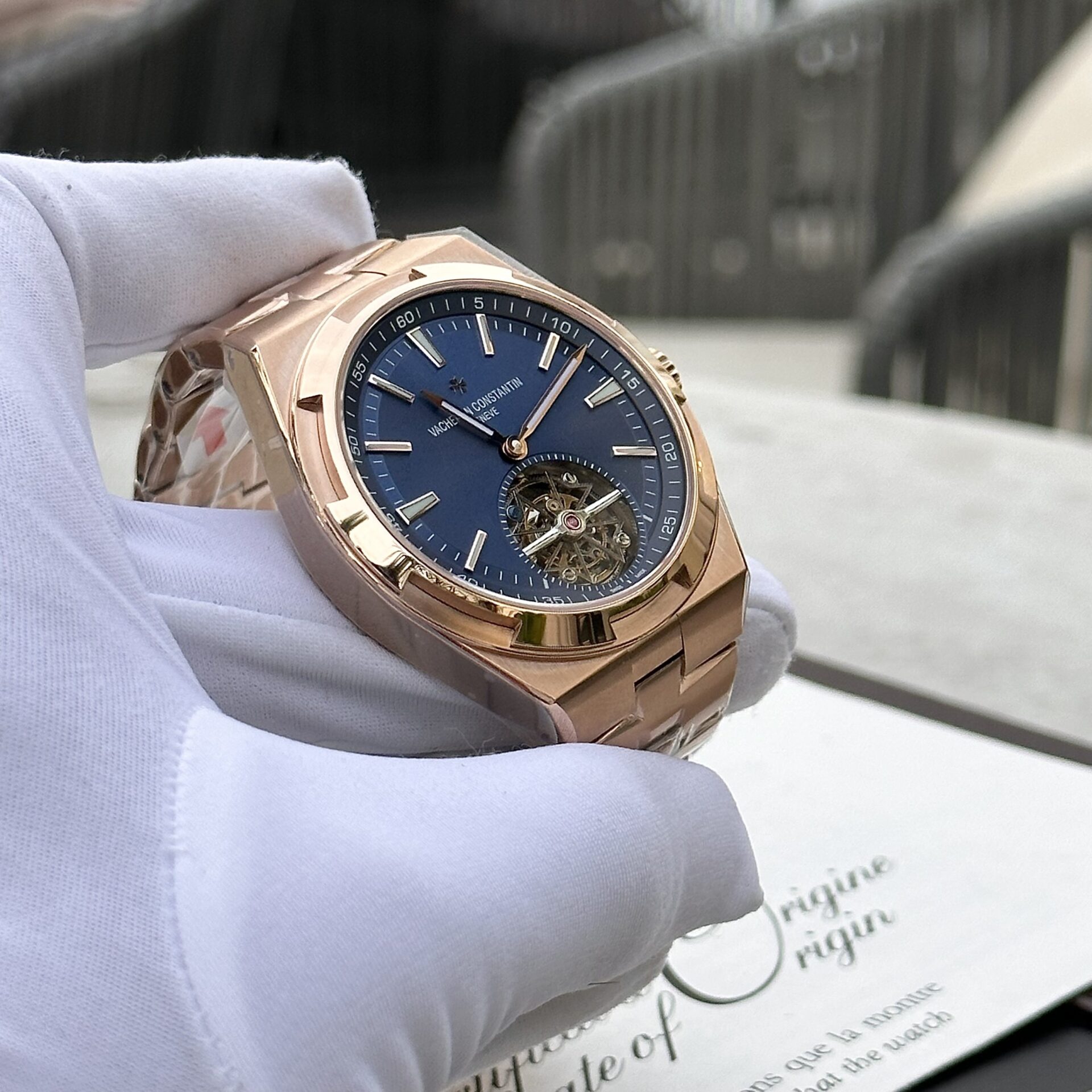 Vacheron Constantin Replica 11 Watch Overseas Tourbillon 6000V Rose Gold Plated Blue Dial 42.5mm