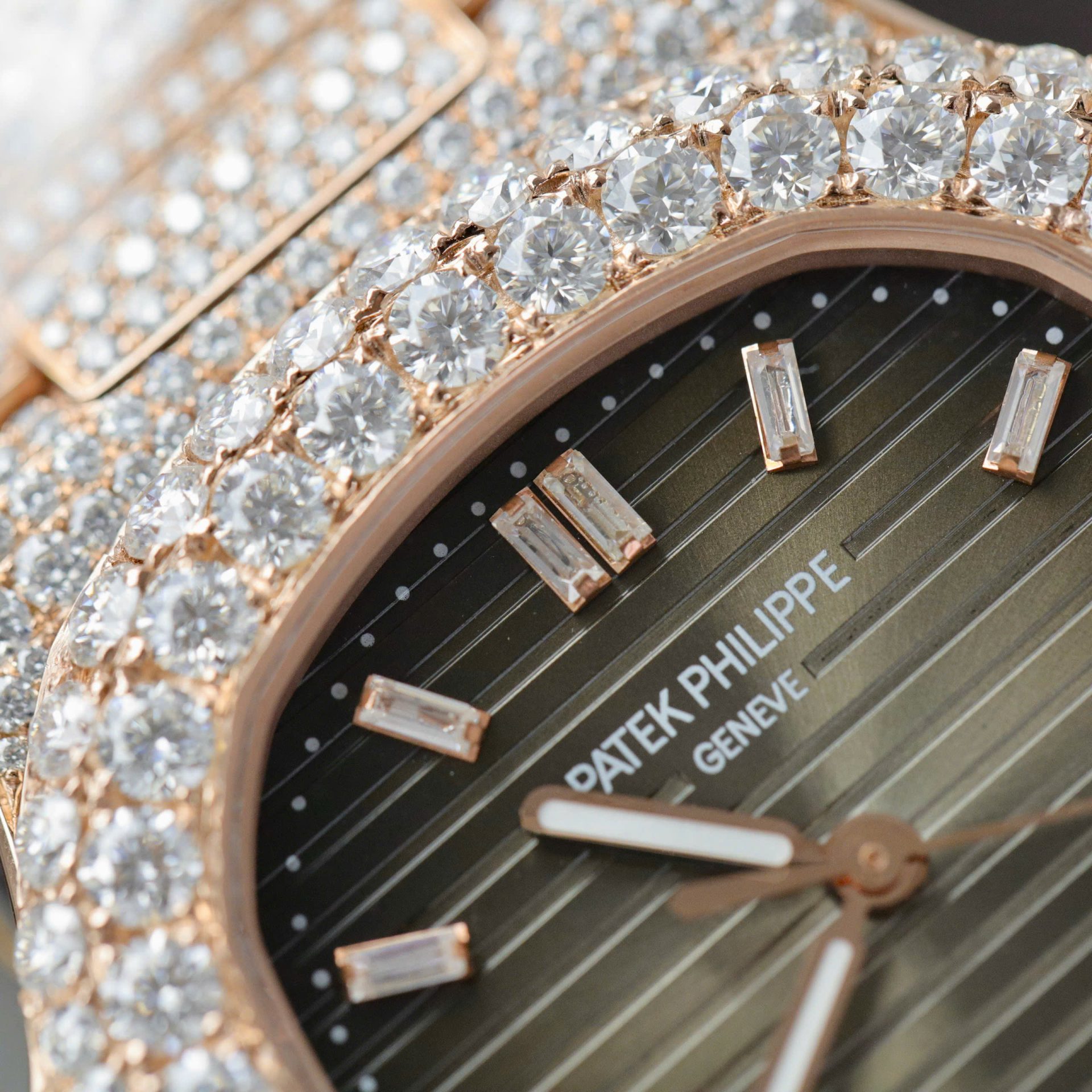Patek Philippe Nautilus 5711 Replica Watch Gold Wrapped + Moissanite Diamonds Hong Kong Custom 40mm