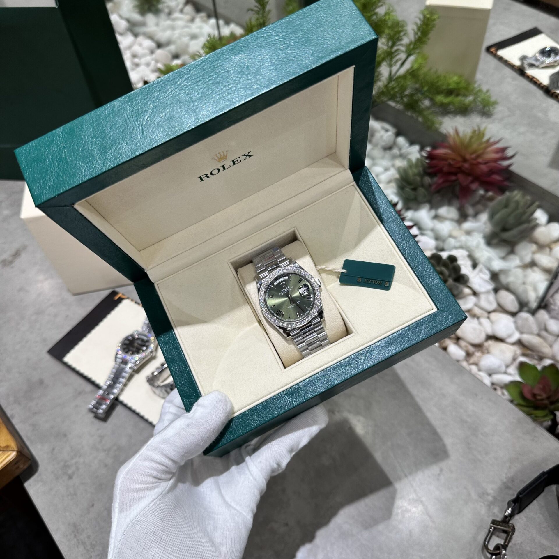 Rolex Day-Date 228236 Moissanite Green Dial Replica Watch 168gram GM V3 40mm