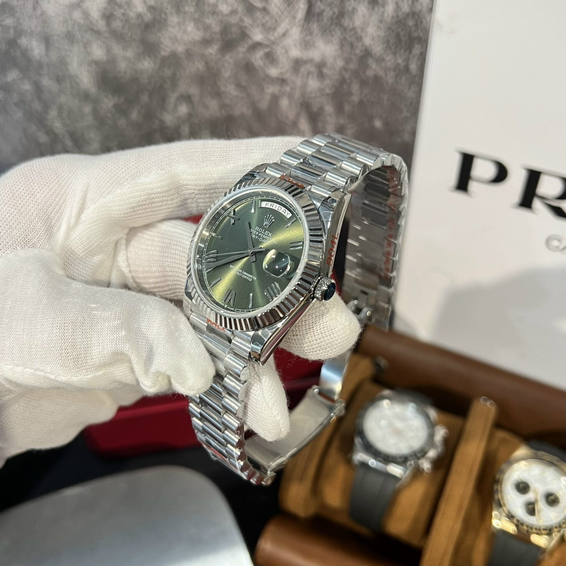 Rolex Rep 11 Watch Day-Date 228236 Green Dial Metal Strap GM Factory V2 40mm