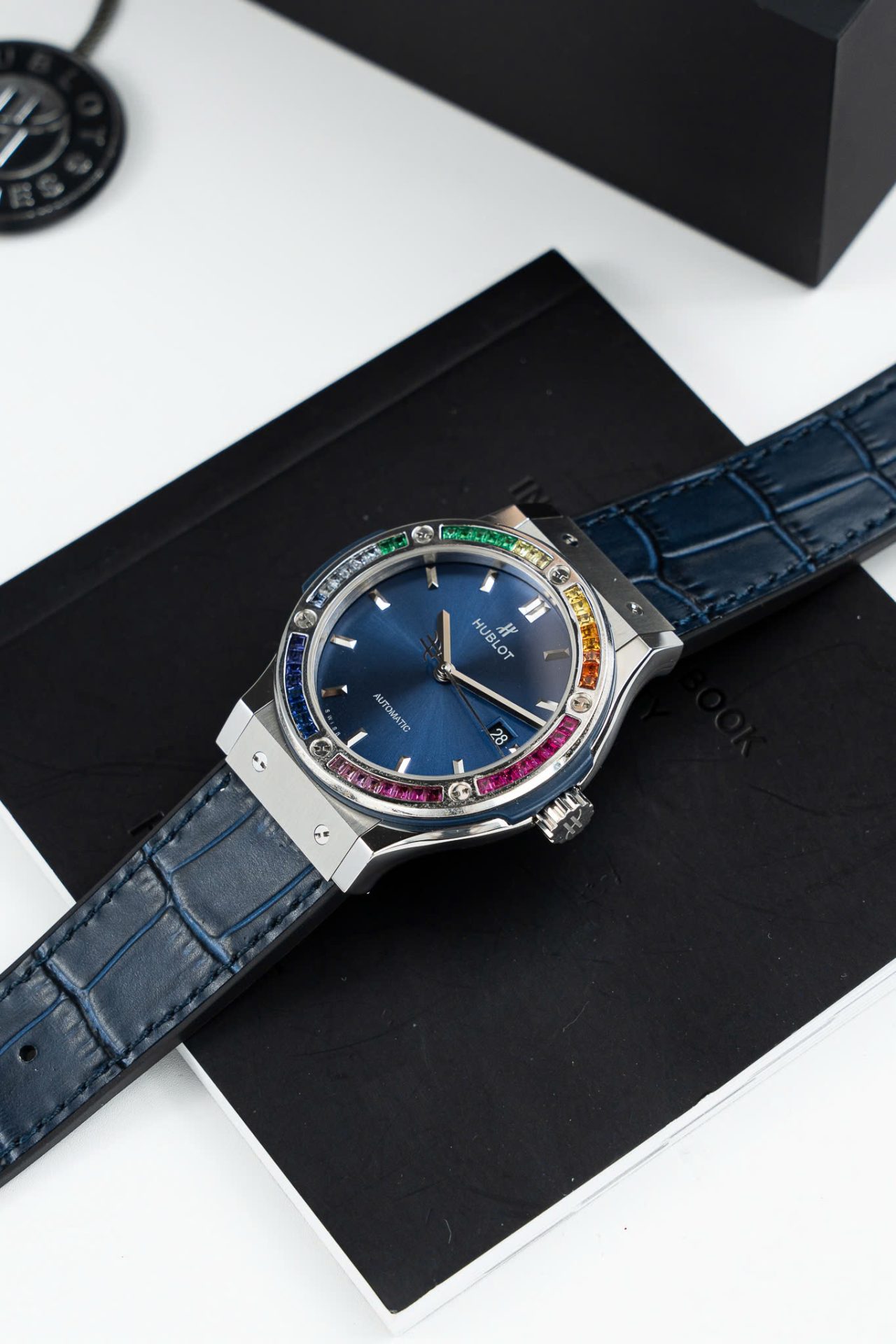 Hublot Classic Fusion Titanium Rainbow Refined Synthentic Gemstones Bezel Best Copy 42mm