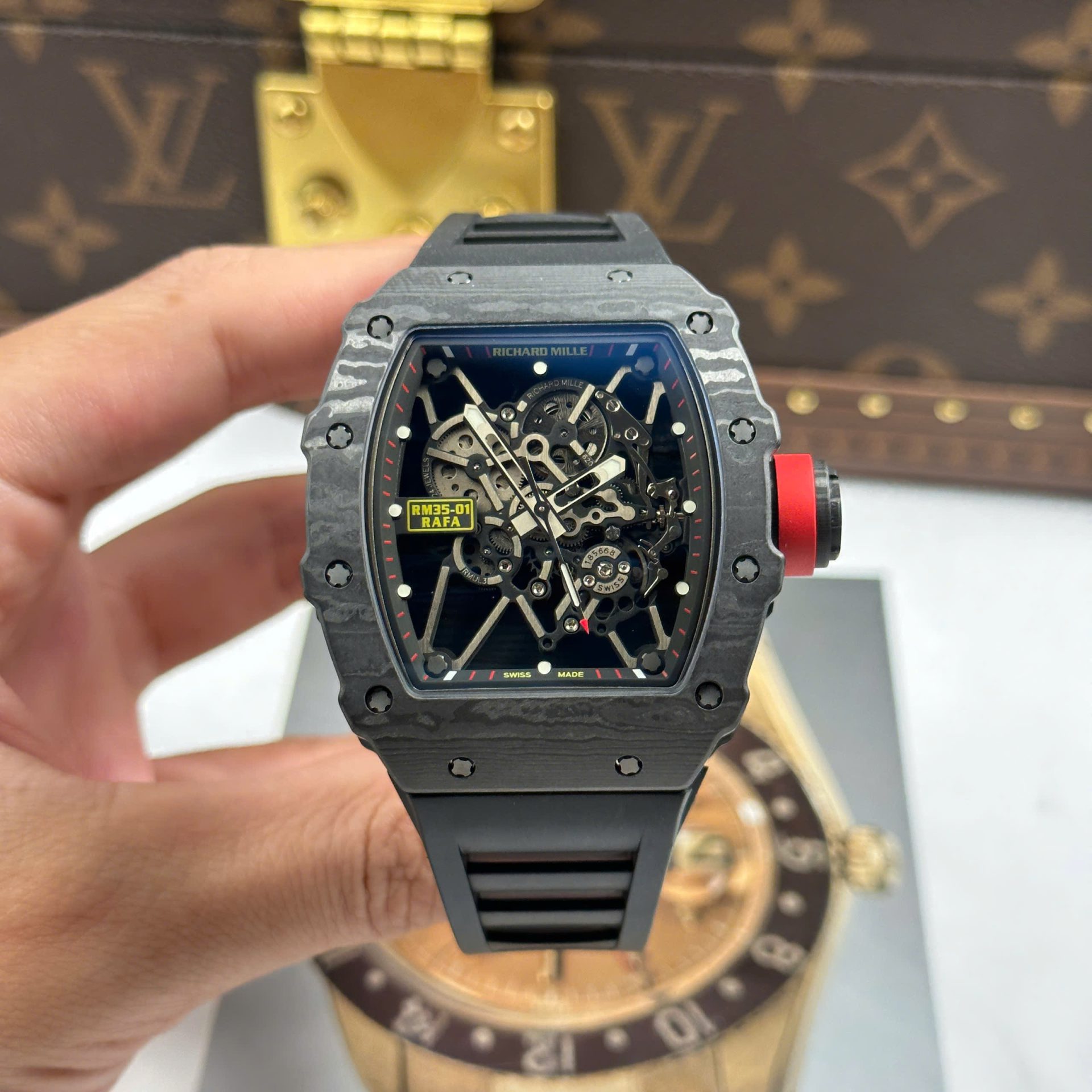 Richard Mille RM35-01 Rafael Nadal Carbon NTPT Replica Watches Black Rubber Strap ZF Factory 49,9x43mm