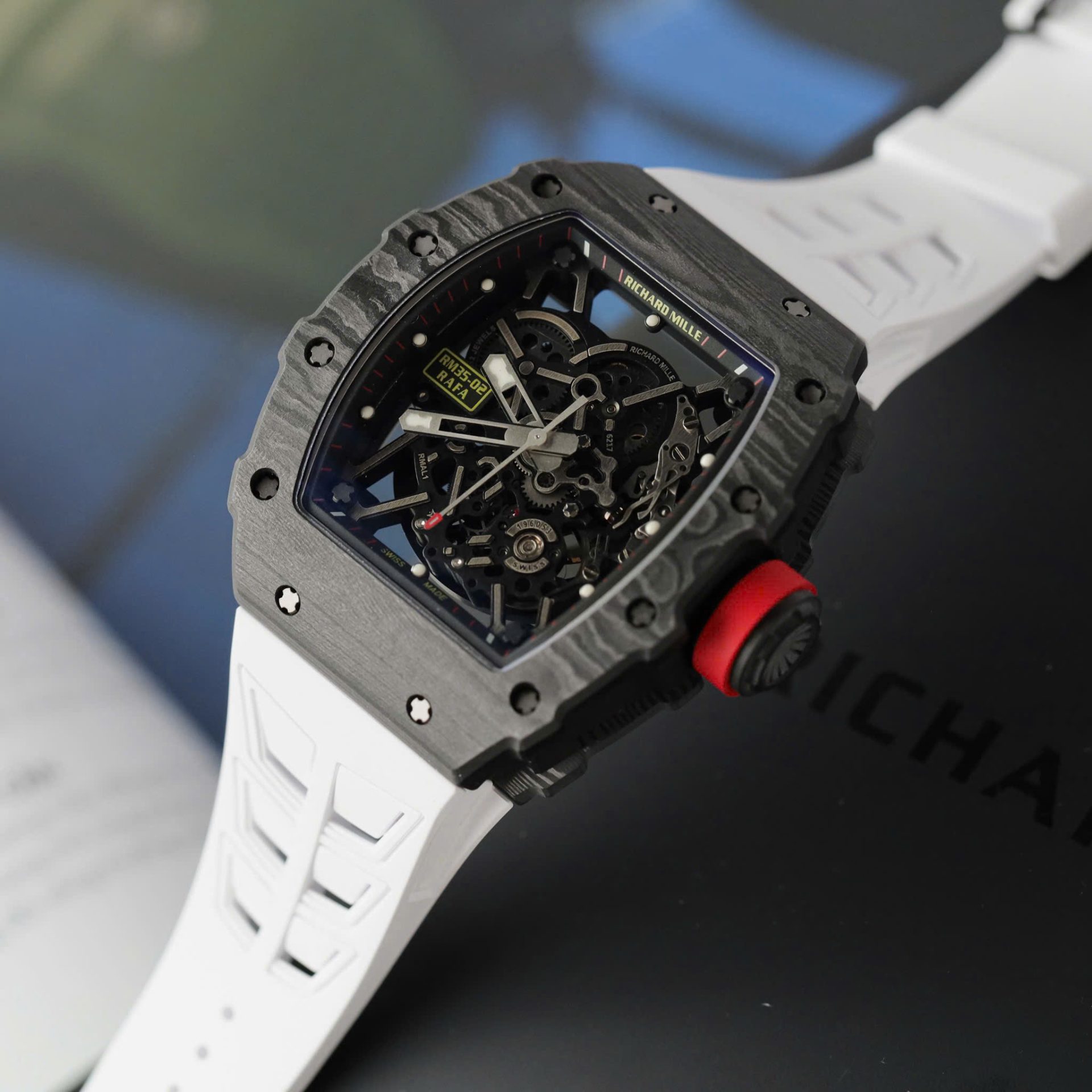 Richard Mille RM35-02 Knock Off Watches Carbon Super Light Rubber Strap Red ZF Factoy 44mm