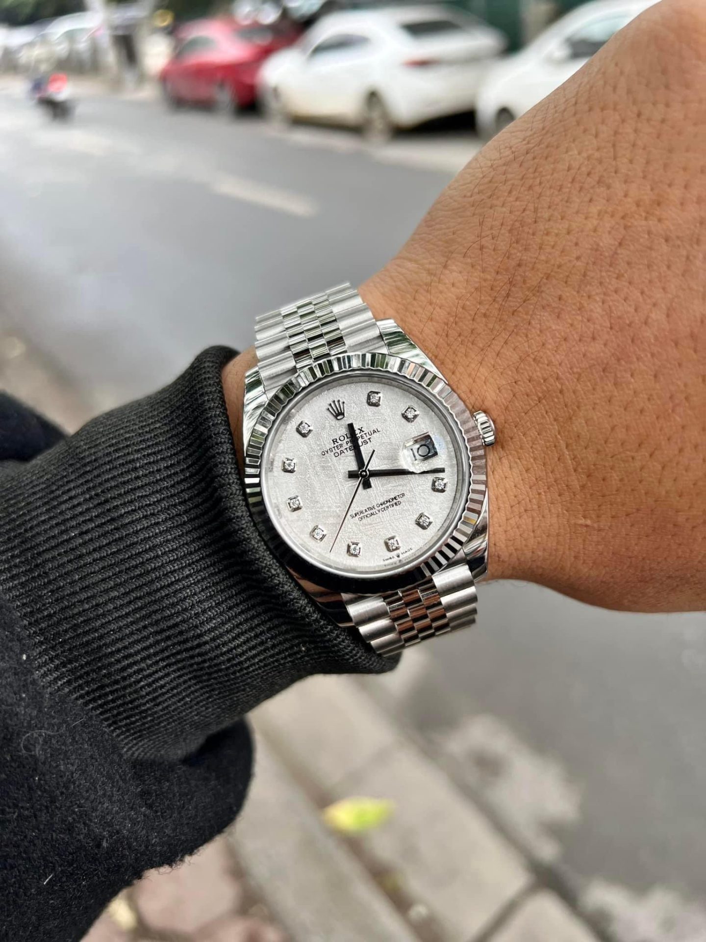 Rolex DateJust Replica Watch Meteorite Dial Moissanite Diamonds Clean Factory 41mm