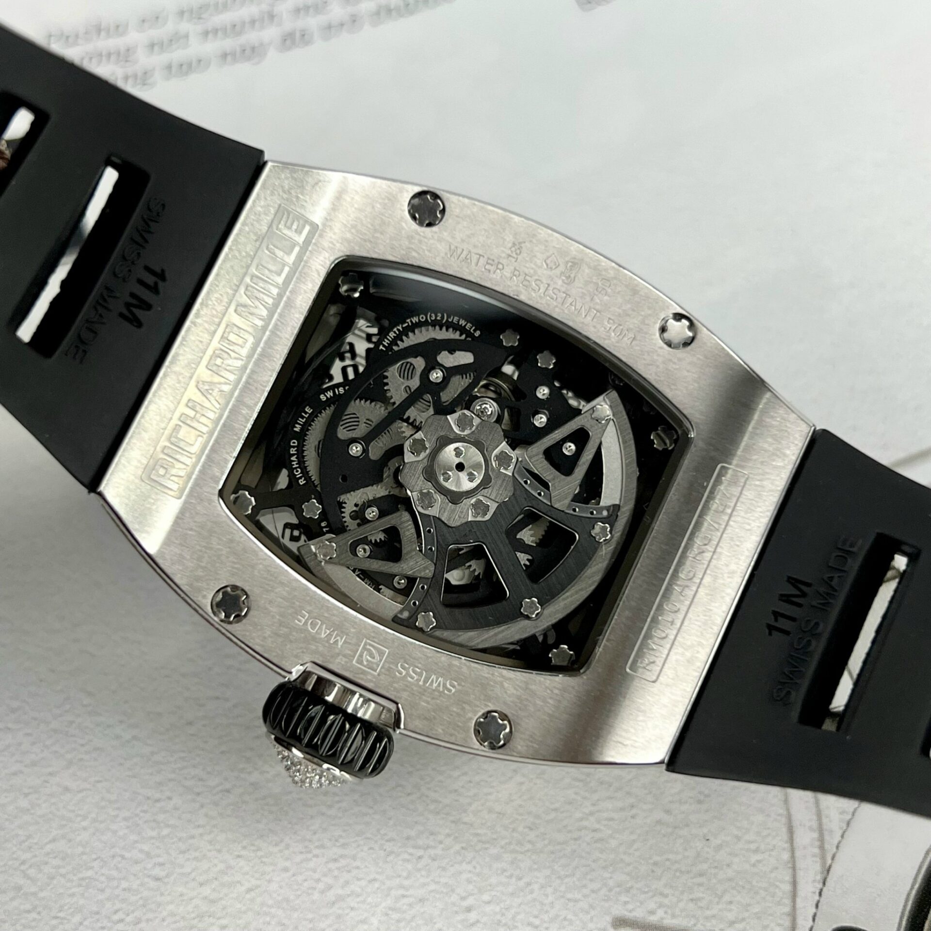Richard Mille RM 010 Replica 1:1 Watch Silver With Stone Bezel AG 40MM