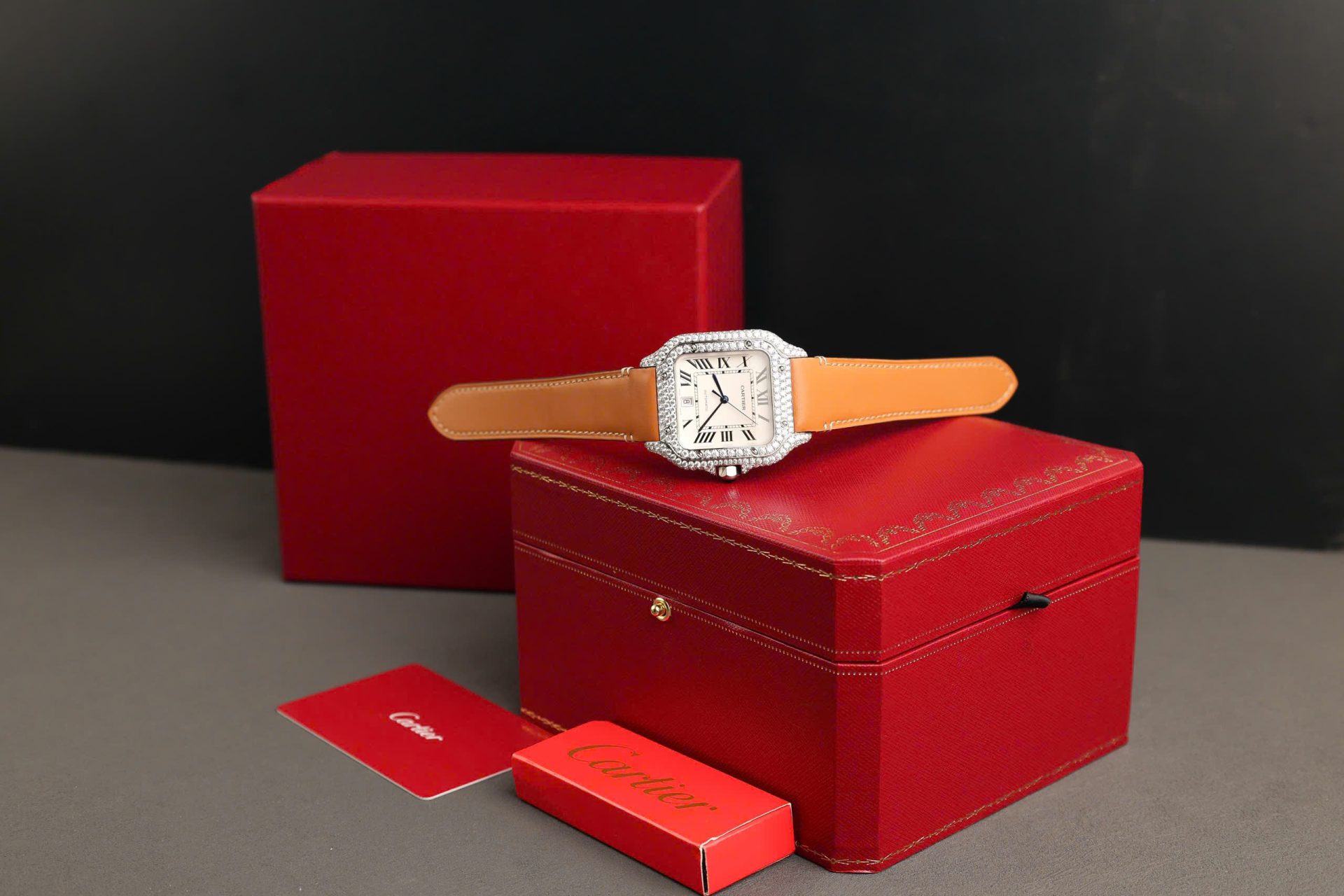 Cartier Santos White Dial Copies Watches Custom Diamonds Moissanite BVF 39.8mm