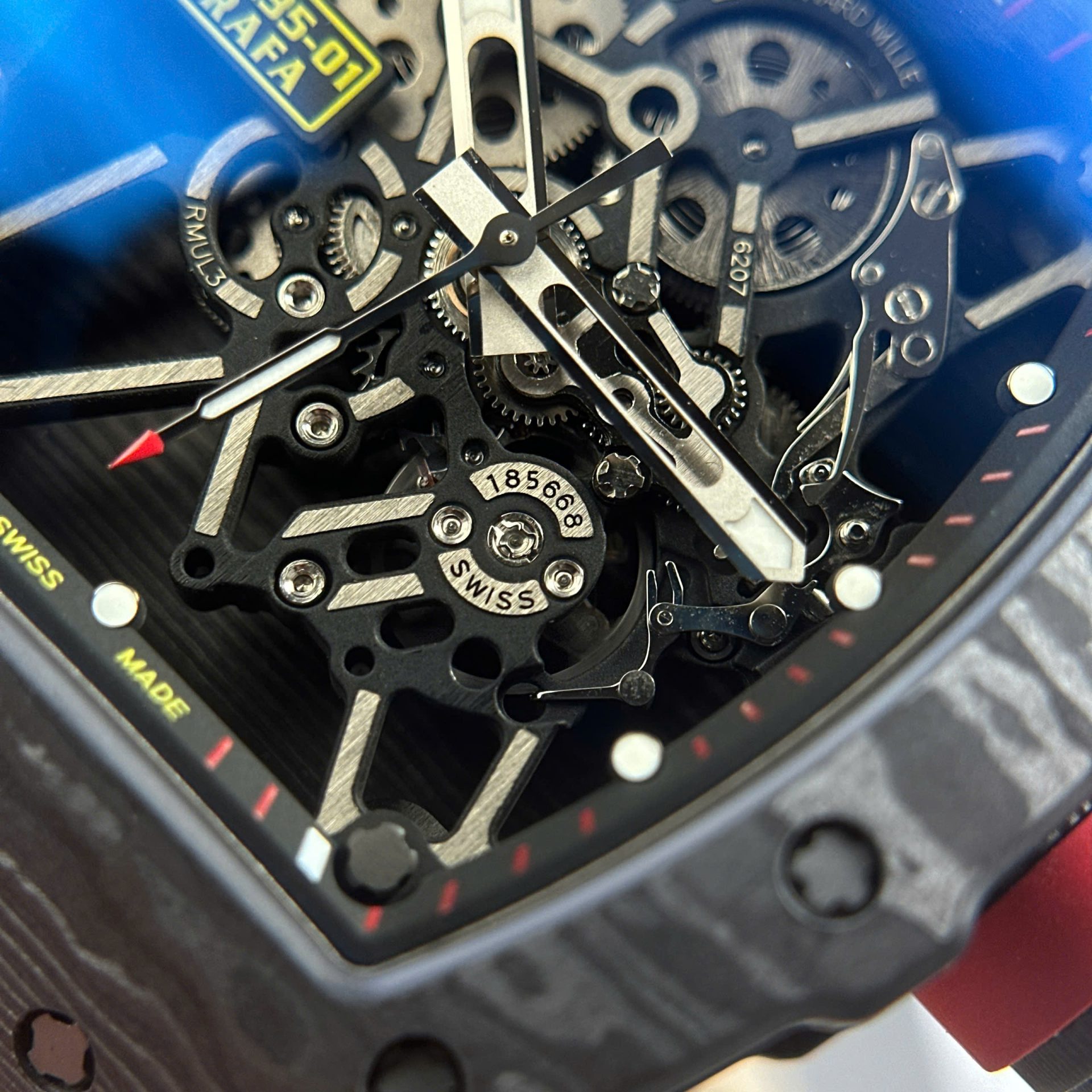 Richard Mille RM35-01 Rafael Nadal Carbon NTPT Best Copies Watches White Rubber Strap ZF Factory 49,9x43mm