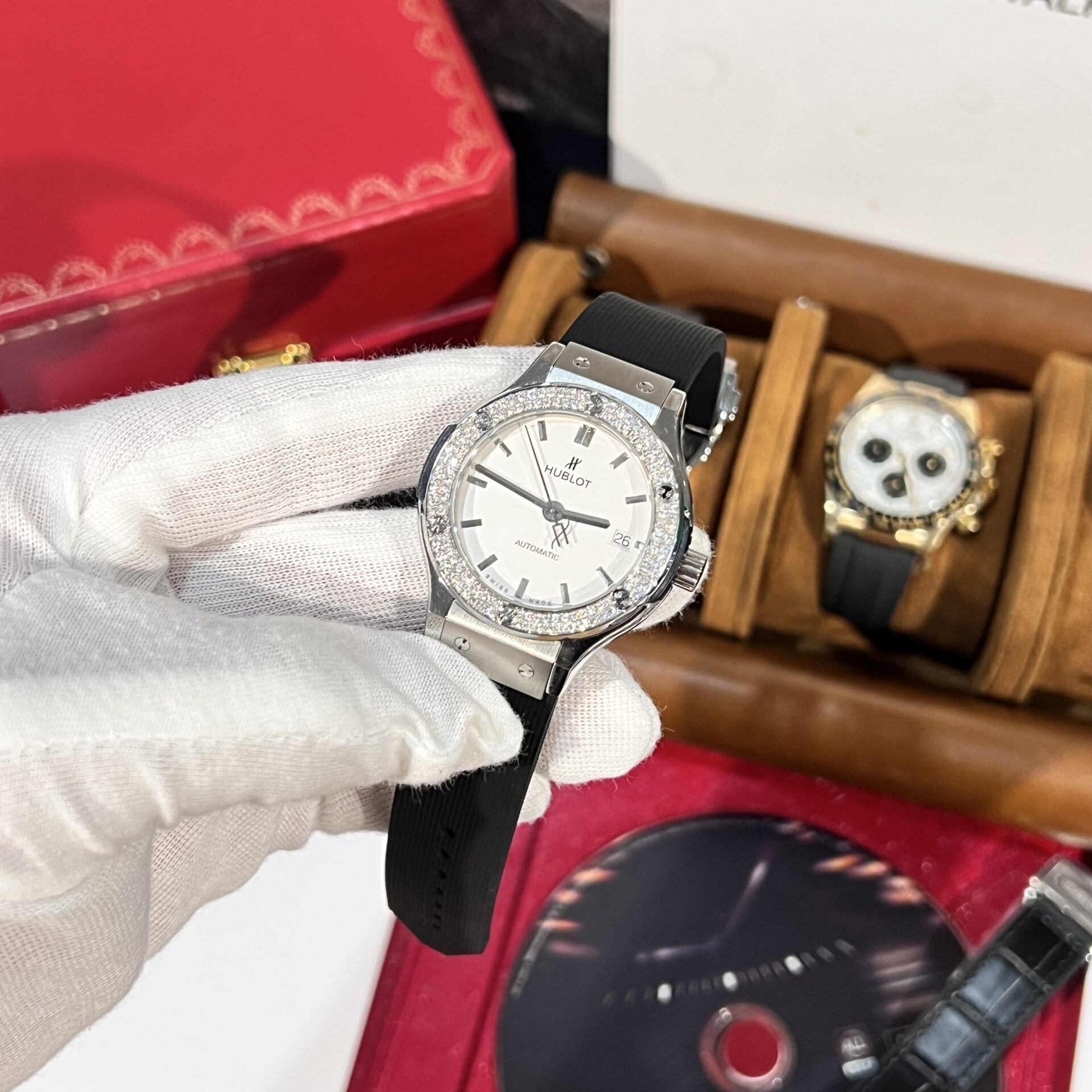 Hublot Replica 11 Watch Classic Fusion Titanium White Dial With Moissanite Bezel 38mm