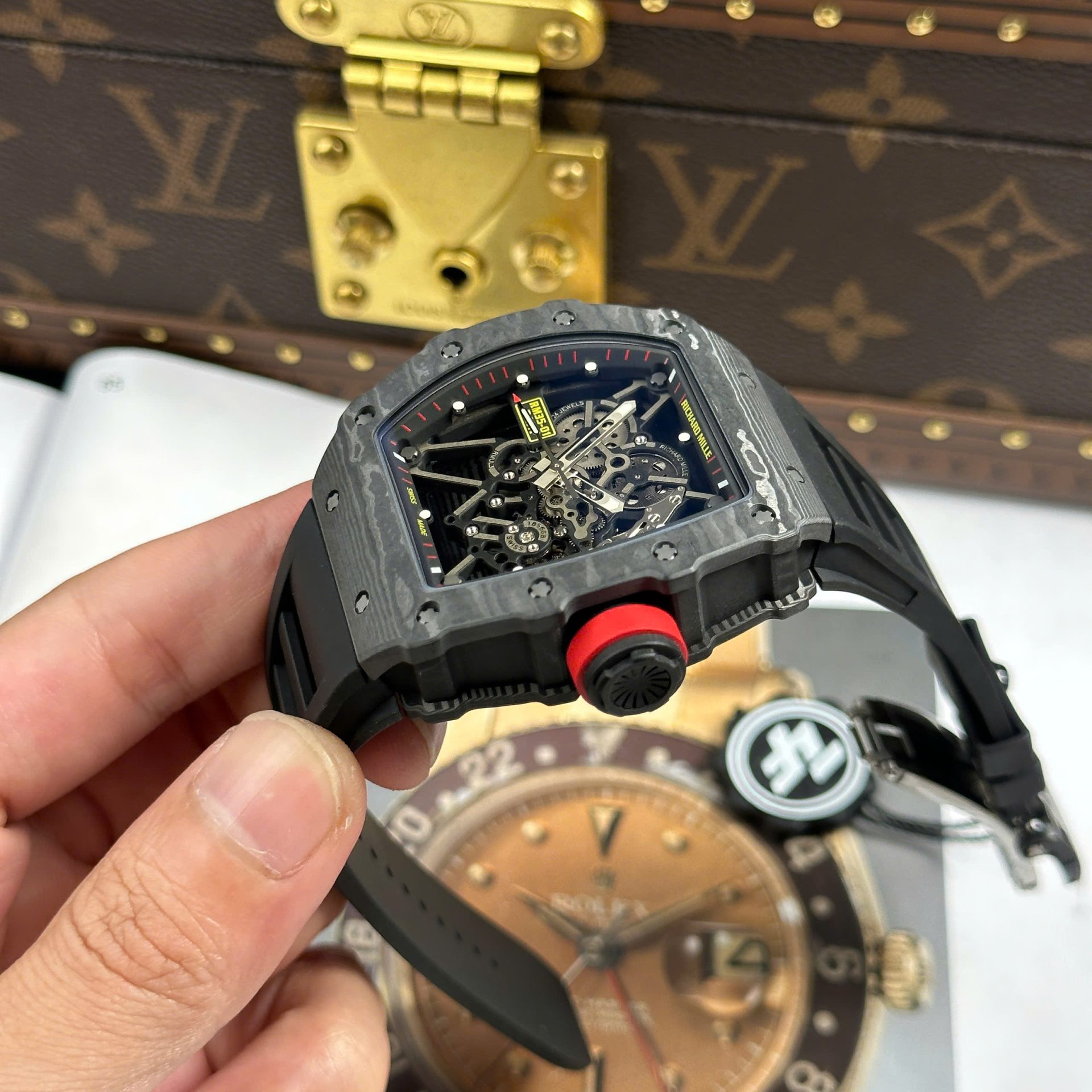 Richard Mille RM35-01 Rafael Nadal Carbon NTPT Replica Watches Black Rubber Strap ZF Factory 49,9x43mm