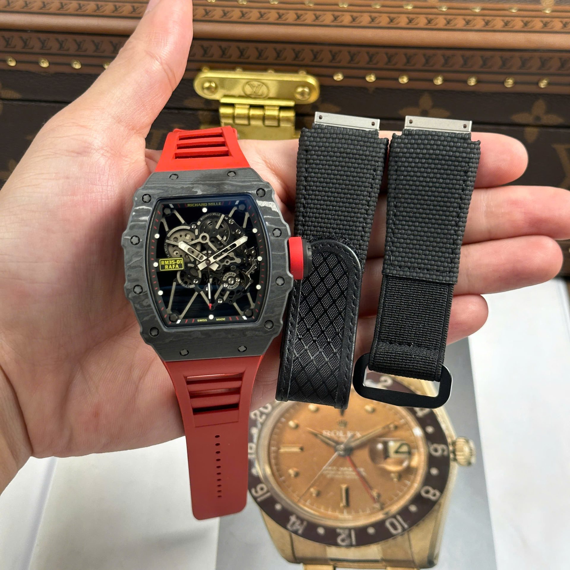 Richard Mille RM35-01 Rafael Nadal Carbon NTPT Copies Watches Red Rubber Strap ZF Factory 49,9x43mm