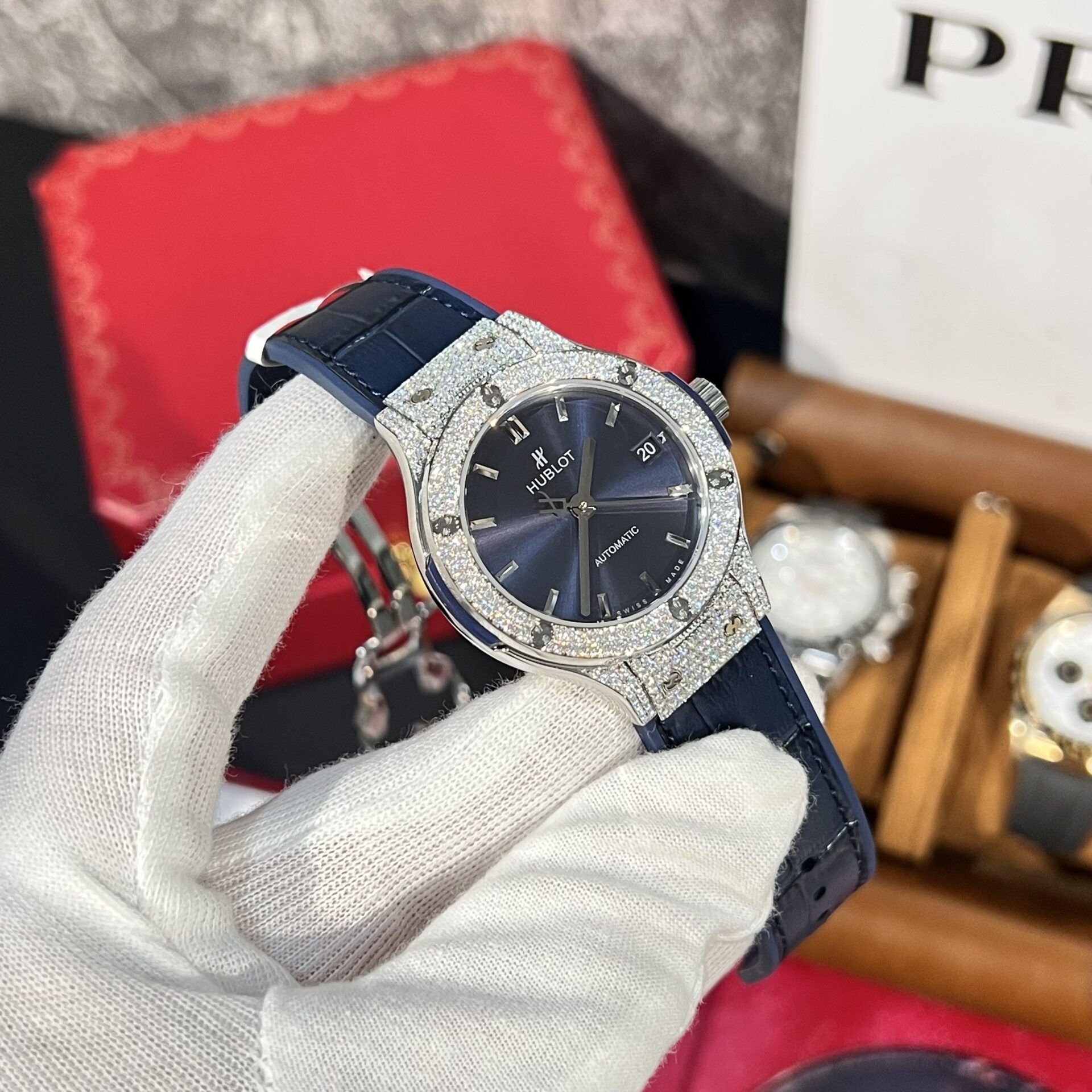 Hublot Replica 11 Watch Classic Fusion Titanium Blue Dial With Moissanite Case 38mm