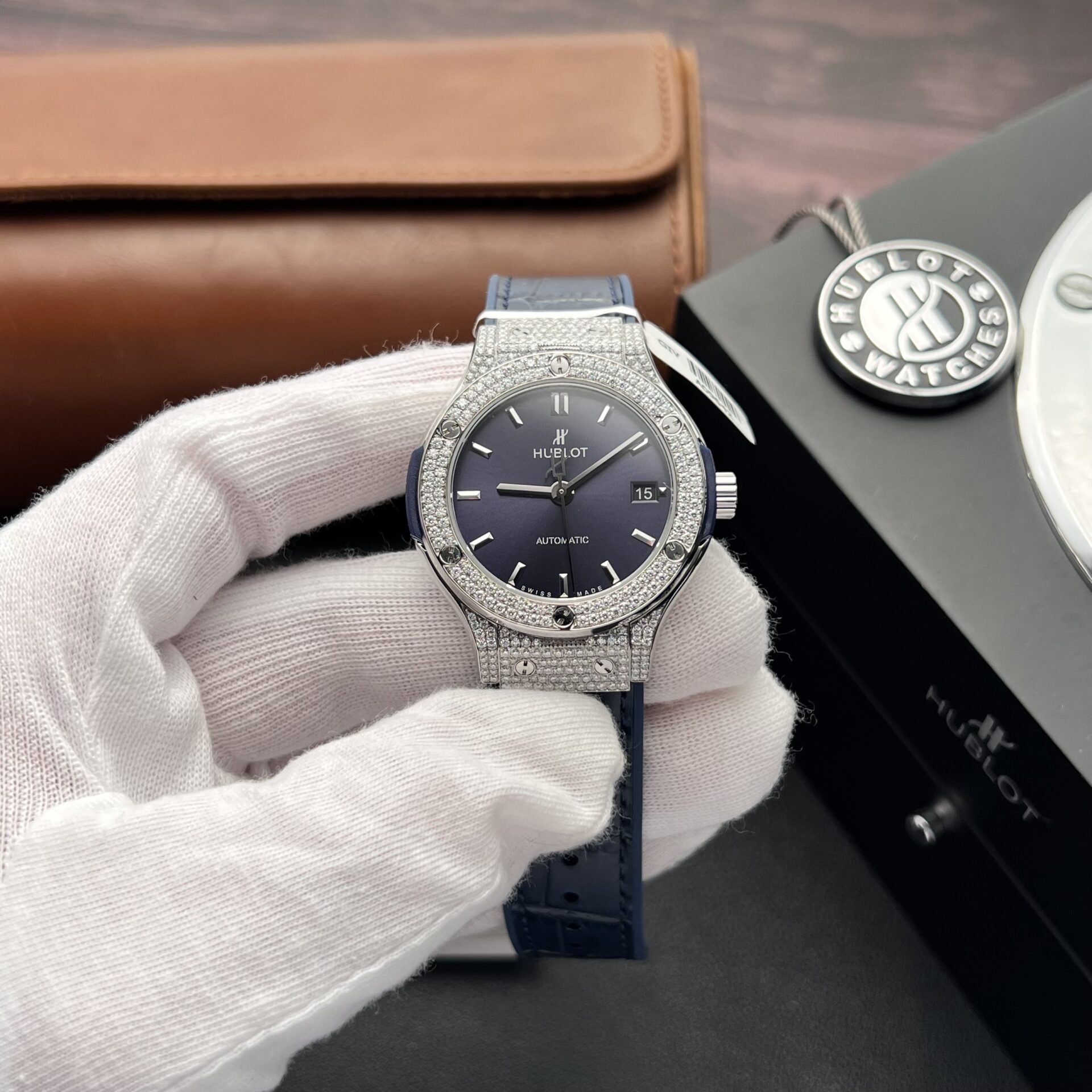 Hublot Replica 11 Watch Classic Fusion Full Moissanite Diamond Case Charcoal Blue 38mm