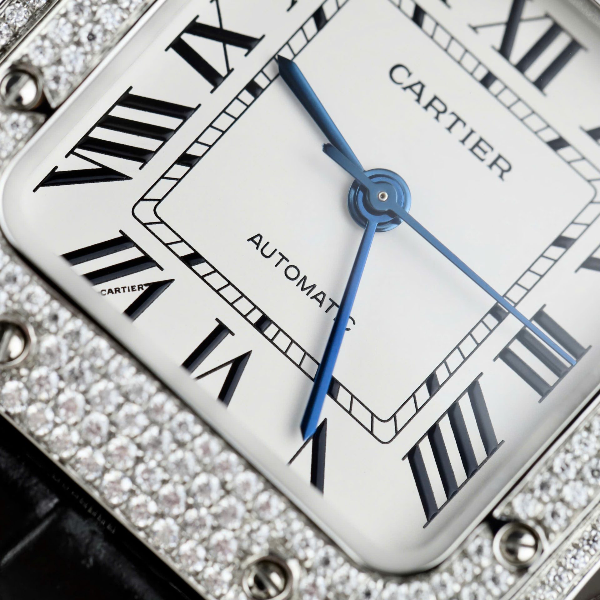 Cartier Santos Women’s White Dial Copies Watches Moissanite Diamonds Custom BV Factory 35.2mm