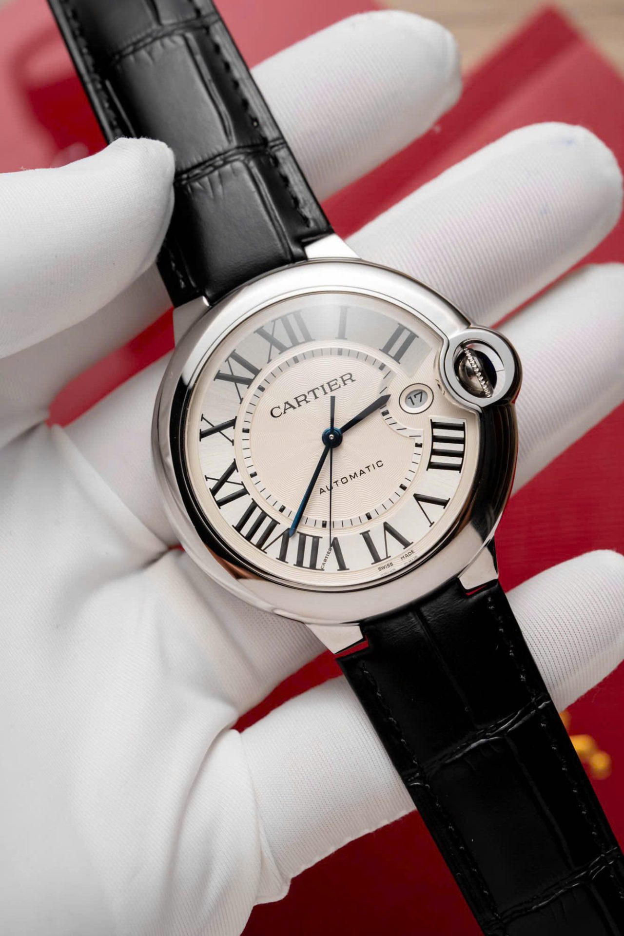 Cartier Replica Watch Ballon Bleu Men s White Dial Leather Strap 42mm