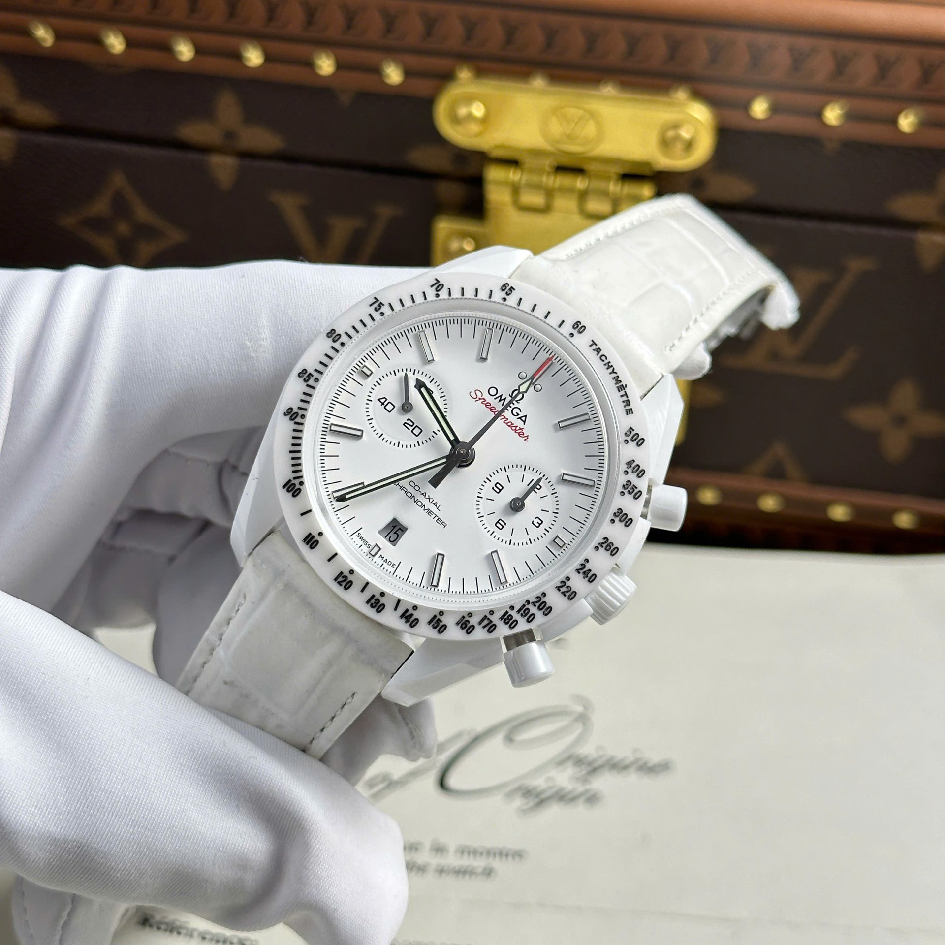 Omega Speedmaster White Ceramic Replica Watch Best Quality N1 Factory 44mm