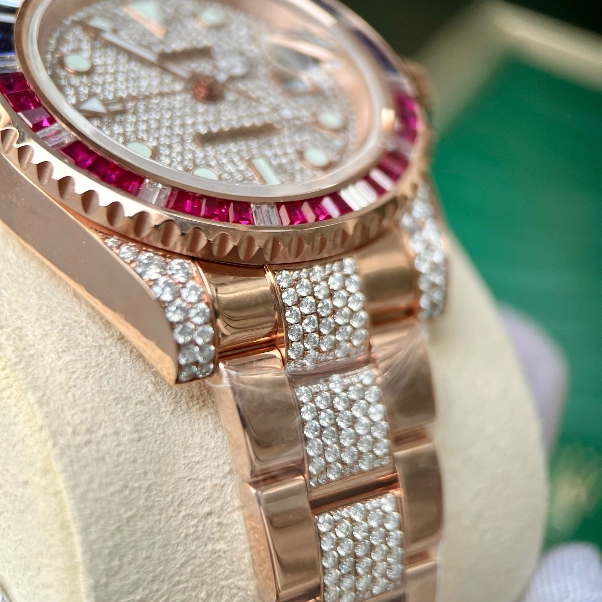 Rolex Replica 11 Watch GMT Master II Gold Wrapped Moissanite Diamond Sapphire 40mm