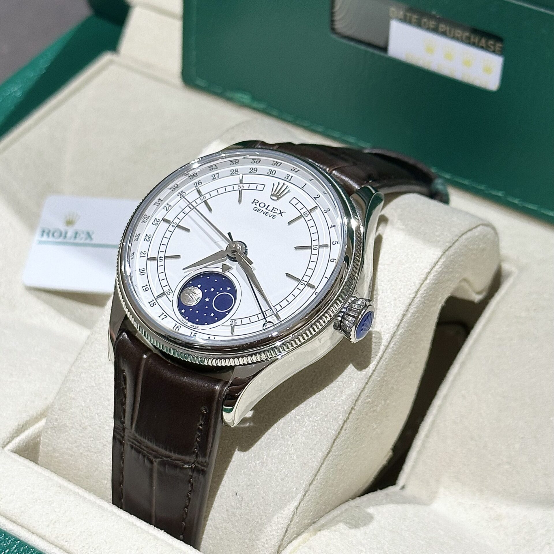 Rolex Replica 1:1 Watch Cellini Moonphase 50535 Brown Leather Strap 39mm